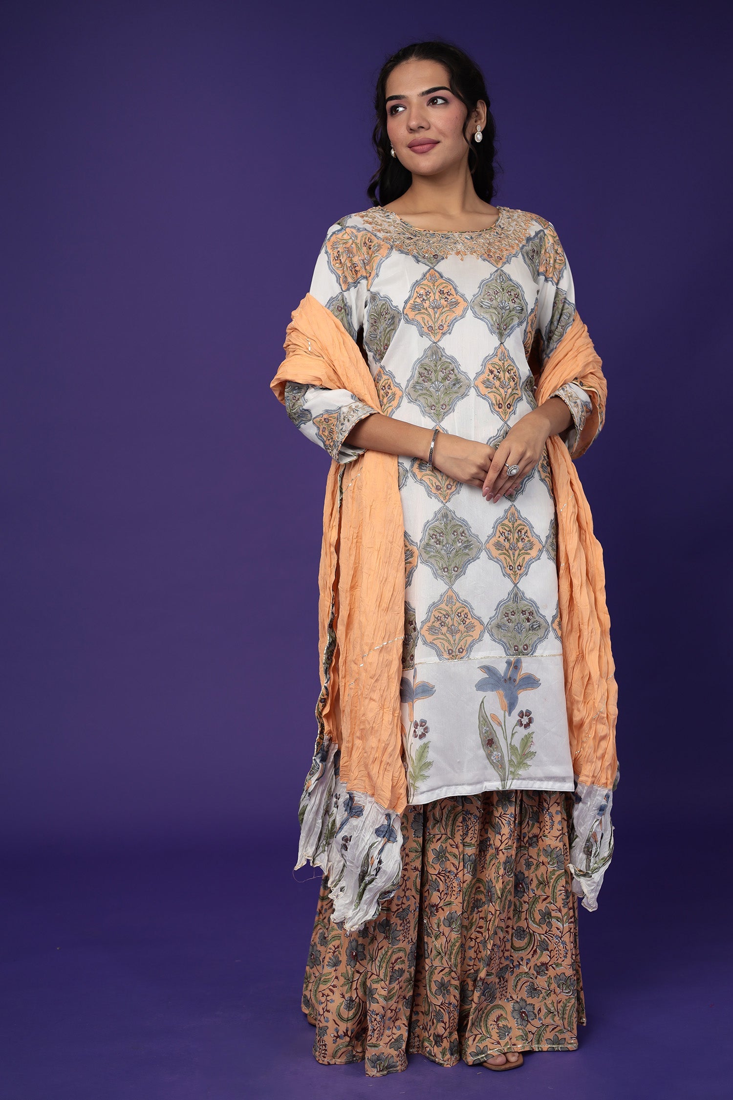 Printed Chanderi Suit with Embroidered work