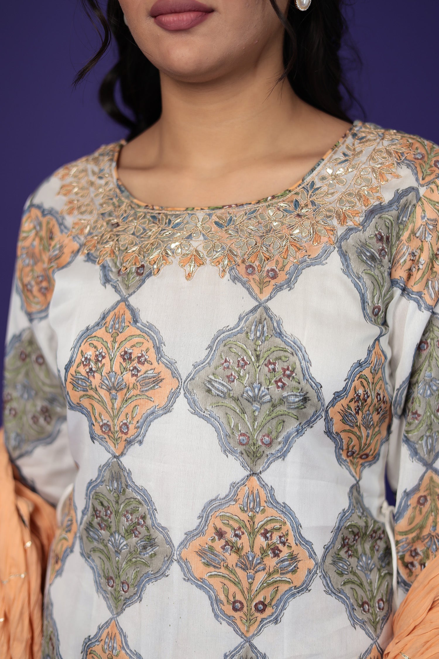 Printed Chanderi Suit with Embroidered work