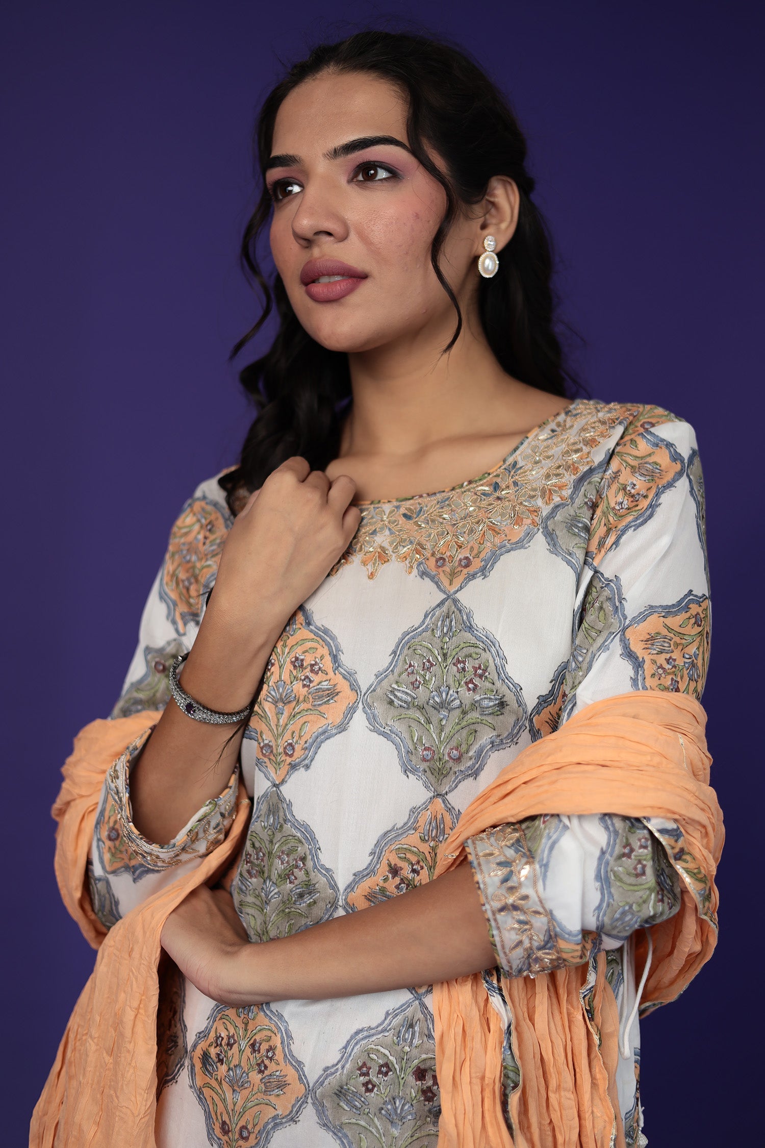 Printed Chanderi Suit with Embroidered work