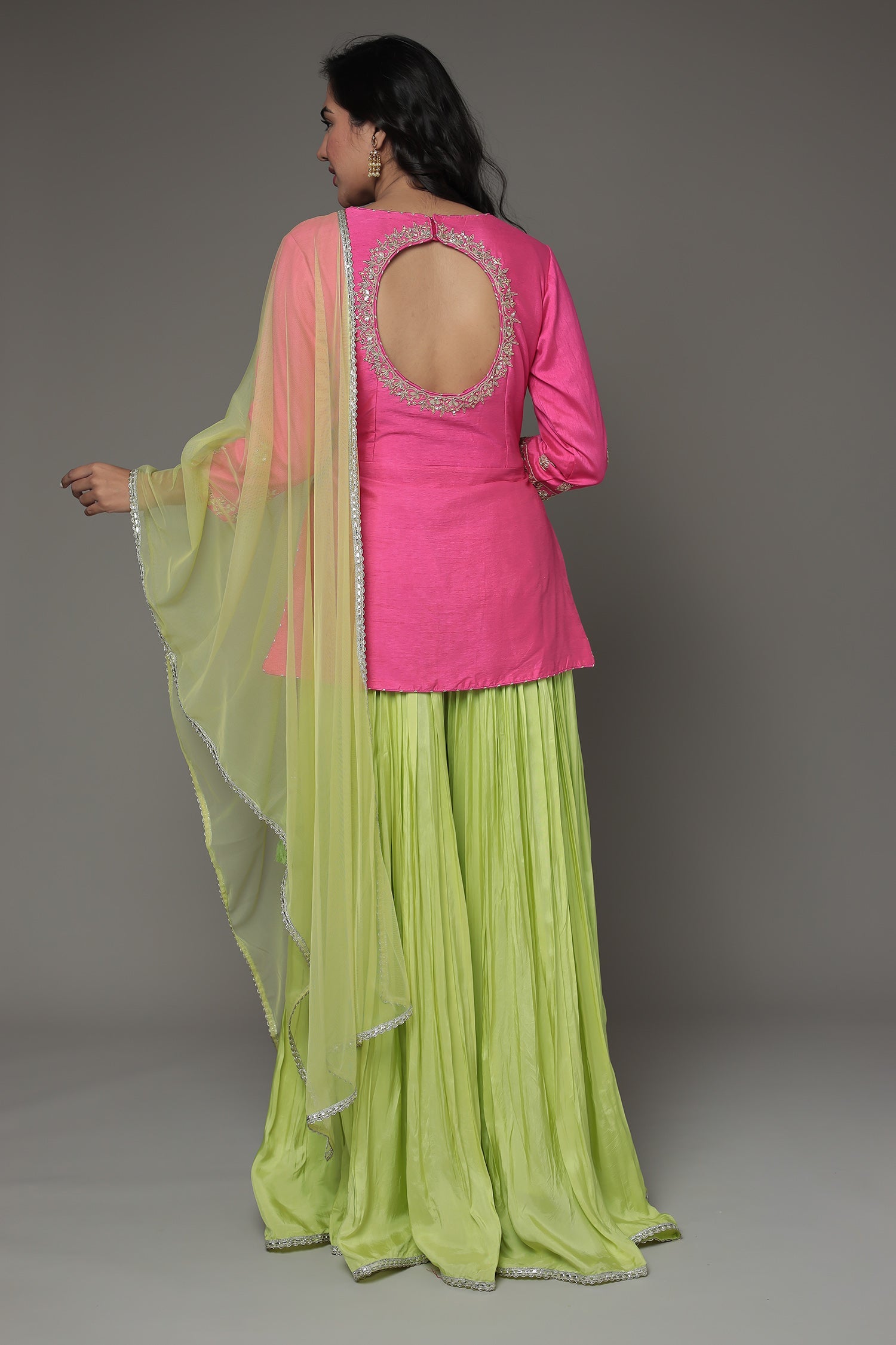 Raw Silk Peplum Suit with Gota Patti and Zardozi work