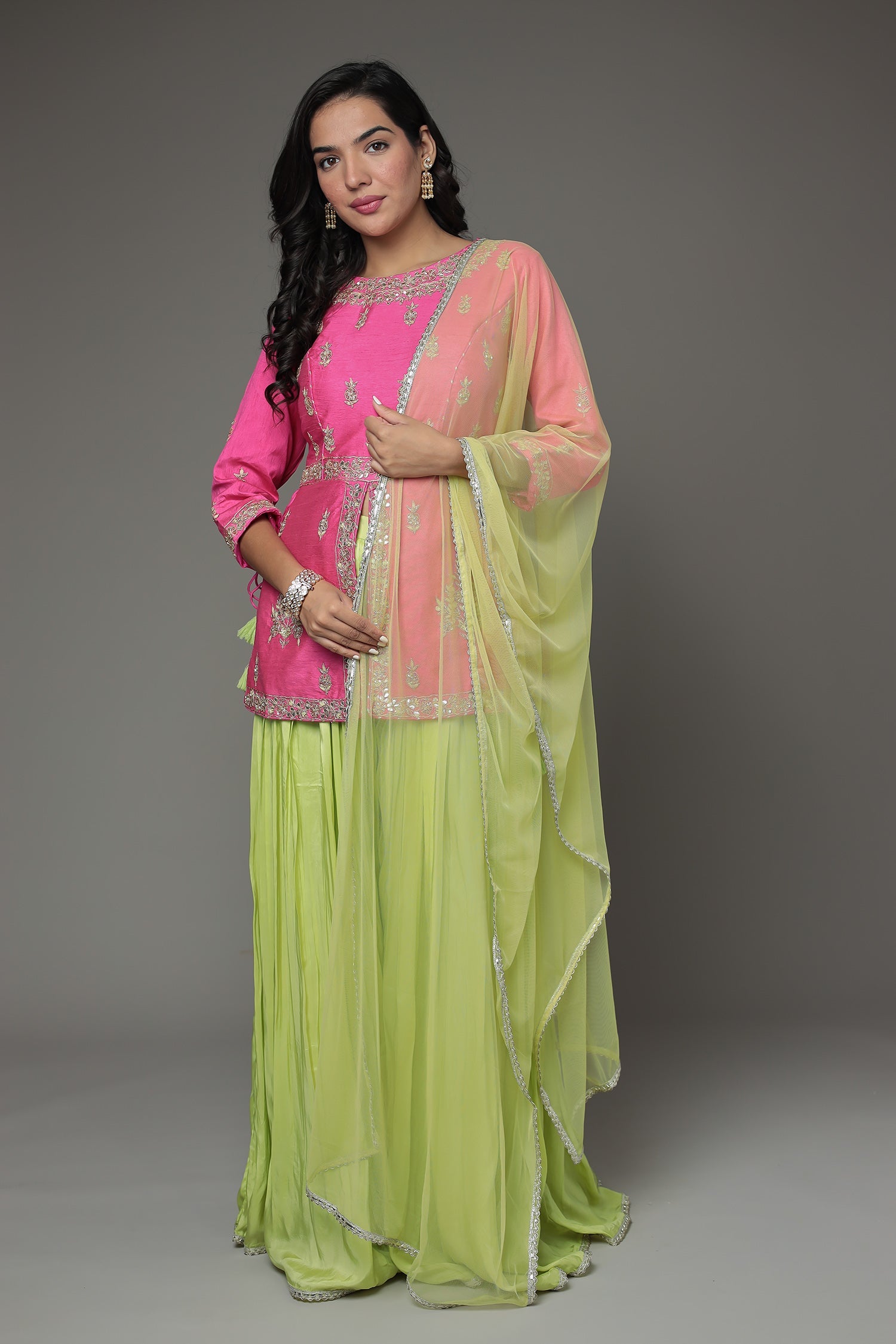 Raw Silk Peplum Suit with Gota Patti and Zardozi work