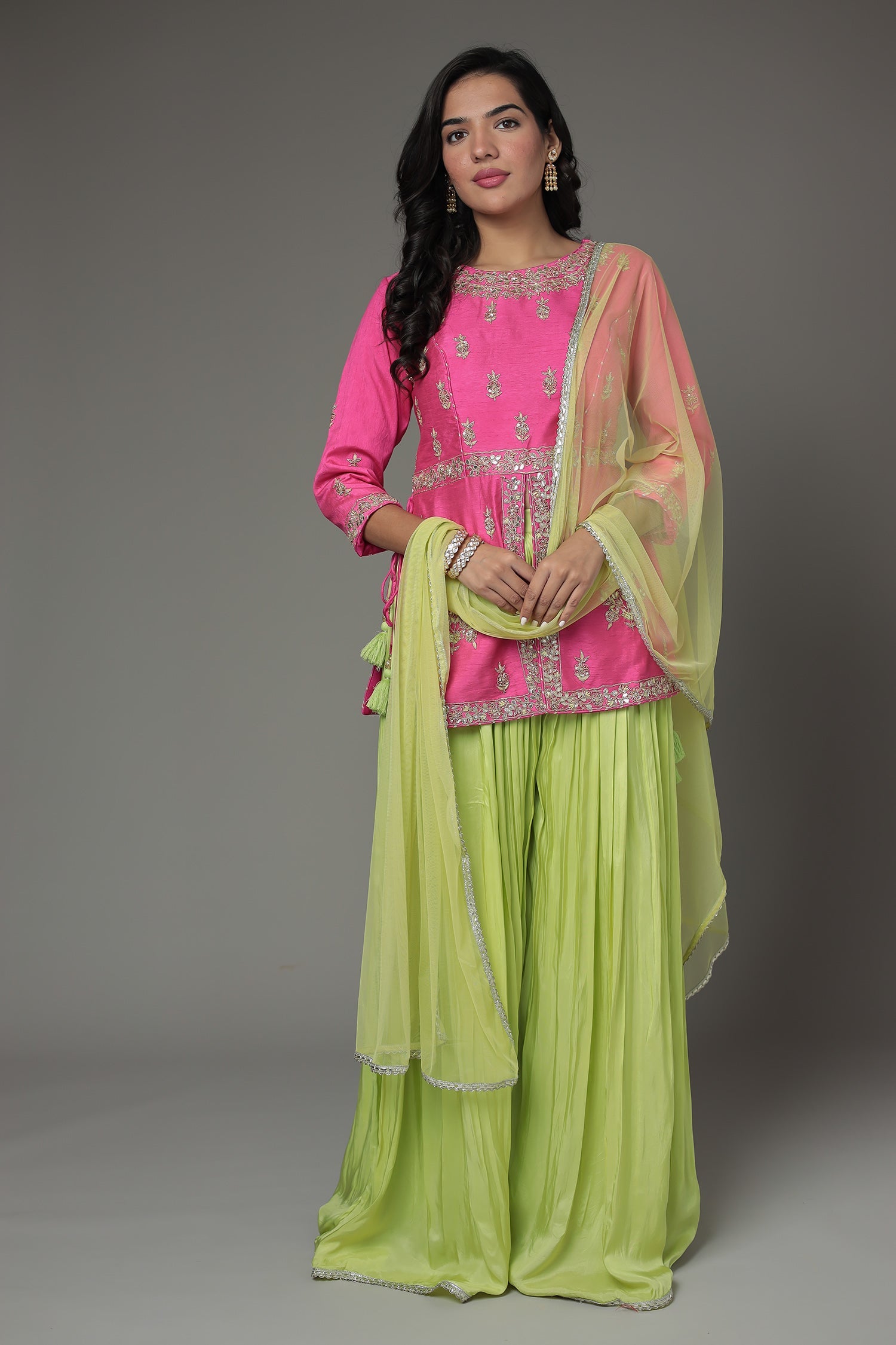 Raw Silk Peplum Suit with Gota Patti and Zardozi work