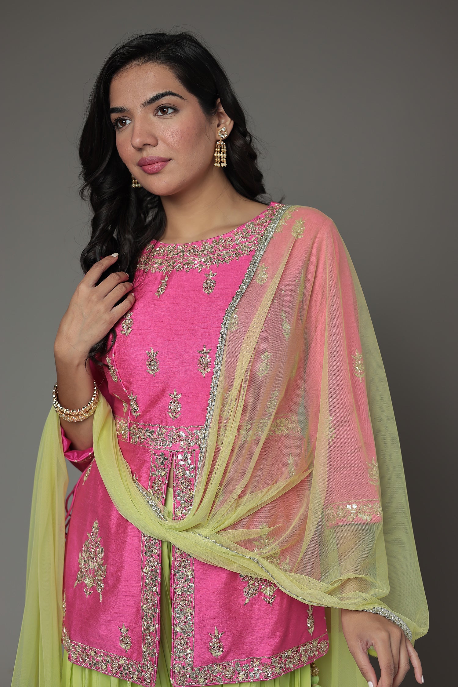 Raw Silk Peplum Suit with Gota Patti and Zardozi work