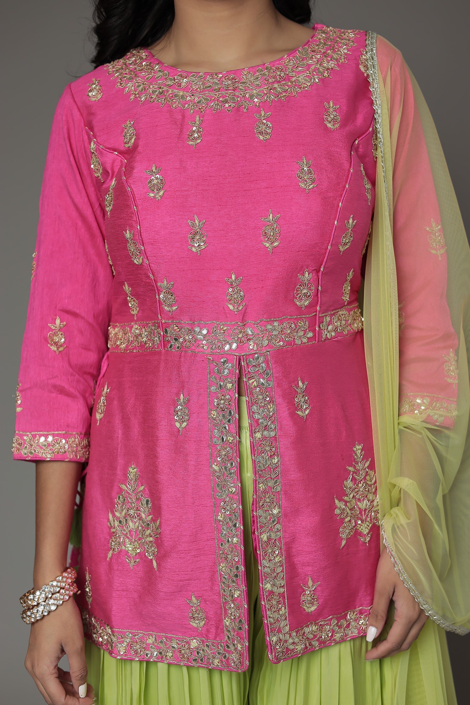 Raw Silk Peplum Suit with Gota Patti and Zardozi work