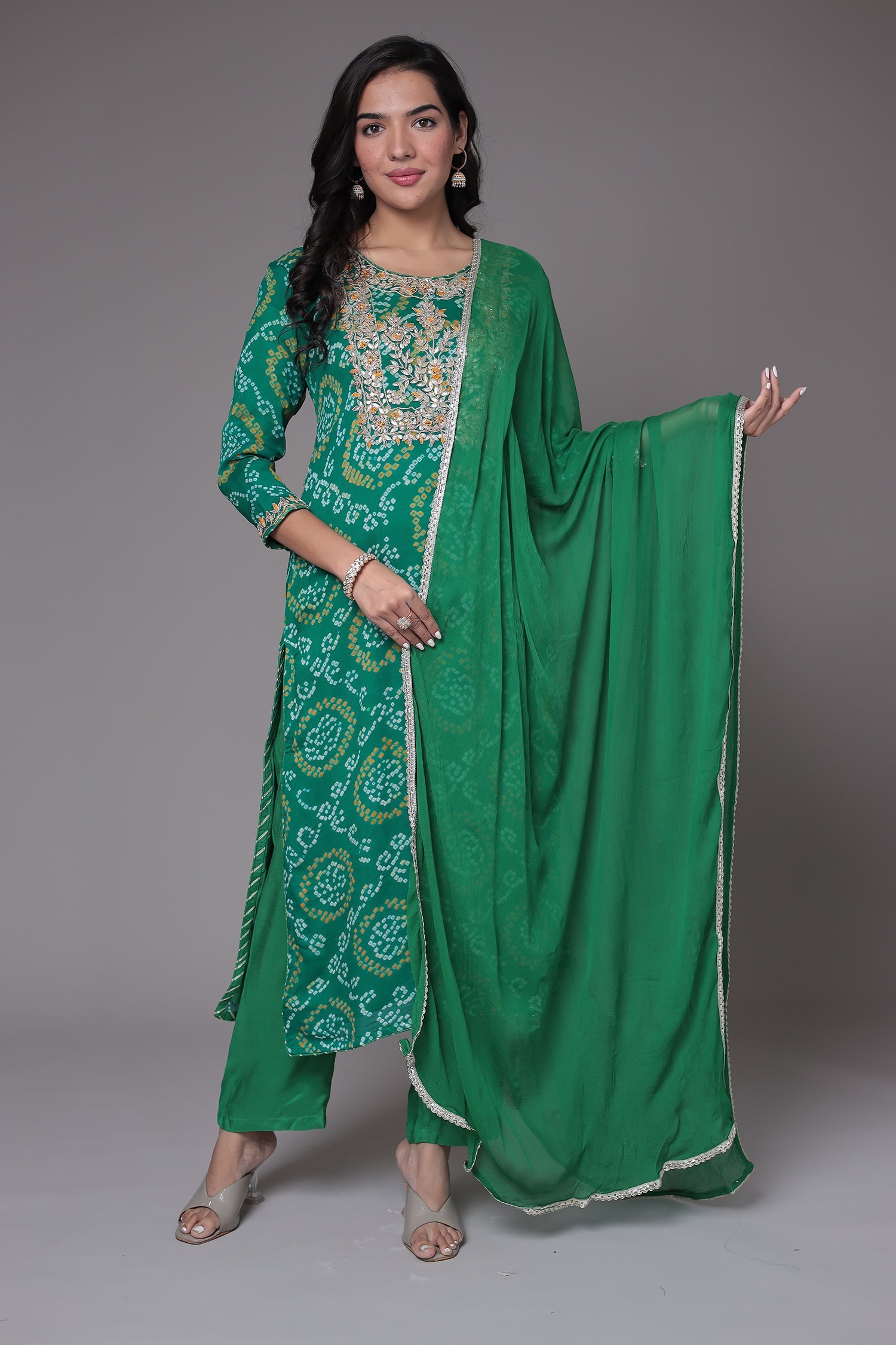 Bandhej Georgette Suit Embroidered with Gota Patti and Zardozi work