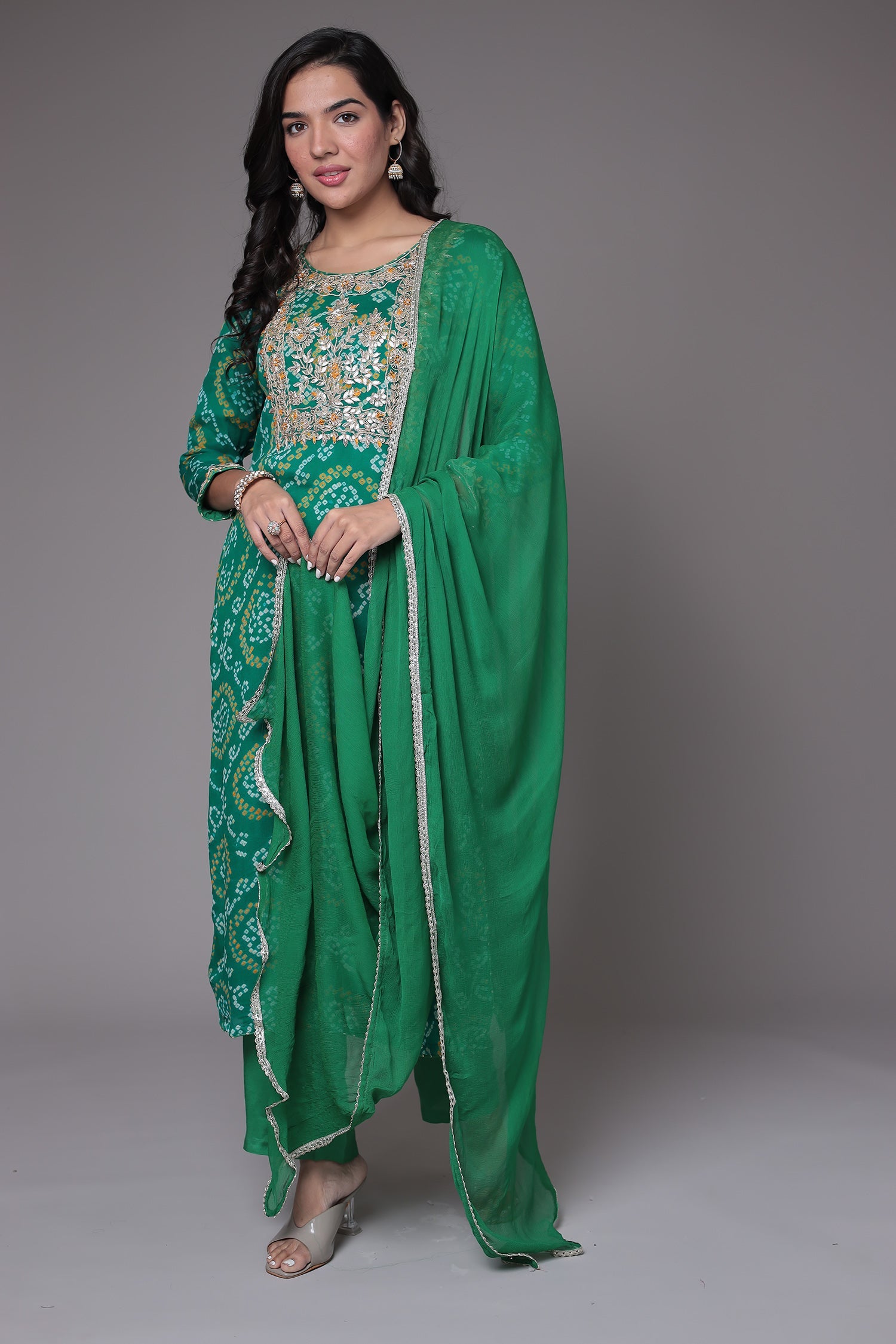 Bandhej Georgette Suit Embroidered with Gota Patti and Zardozi work