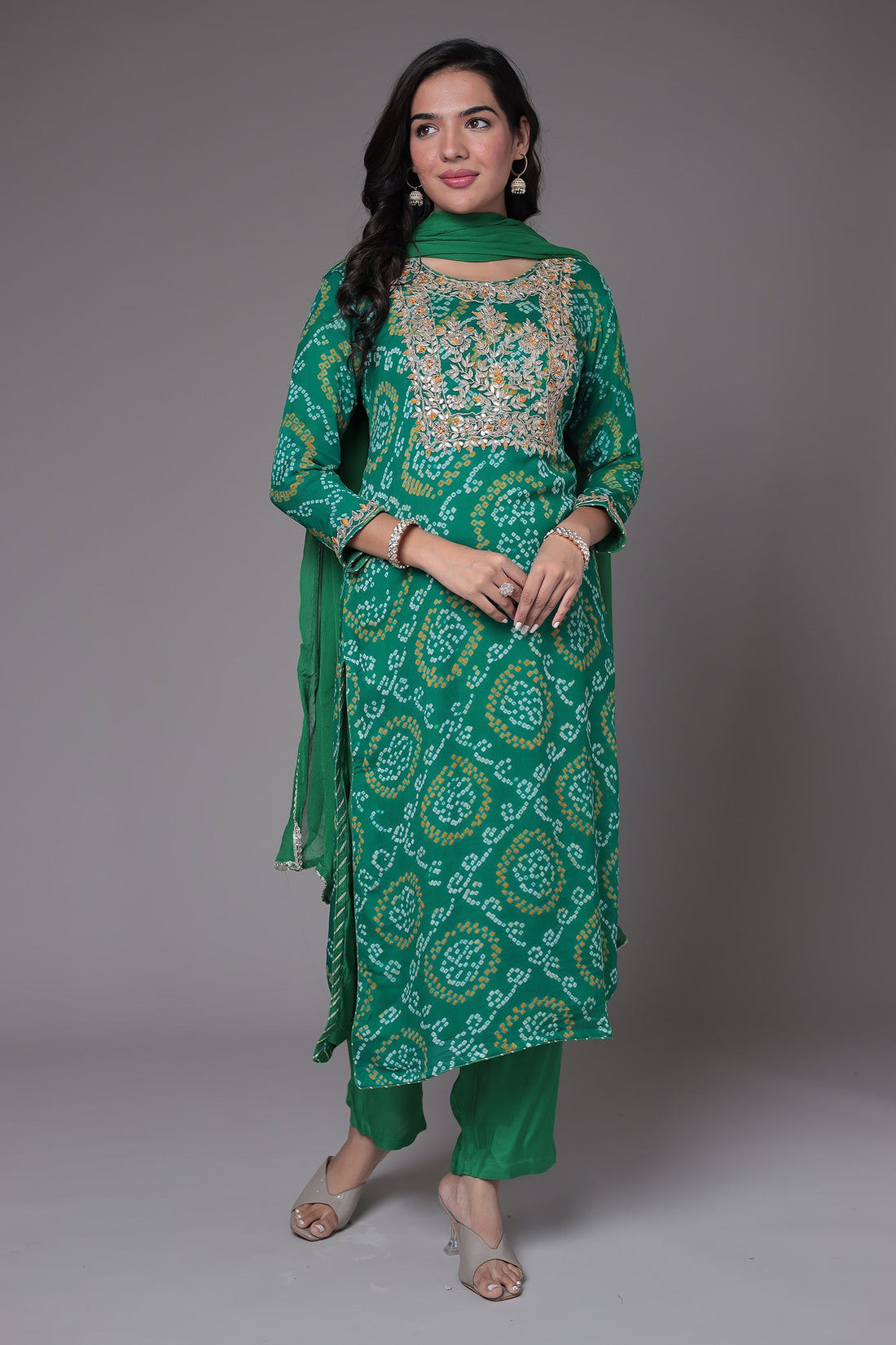 Bandhej Georgette Suit Embroidered with Gota Patti and Zardozi work