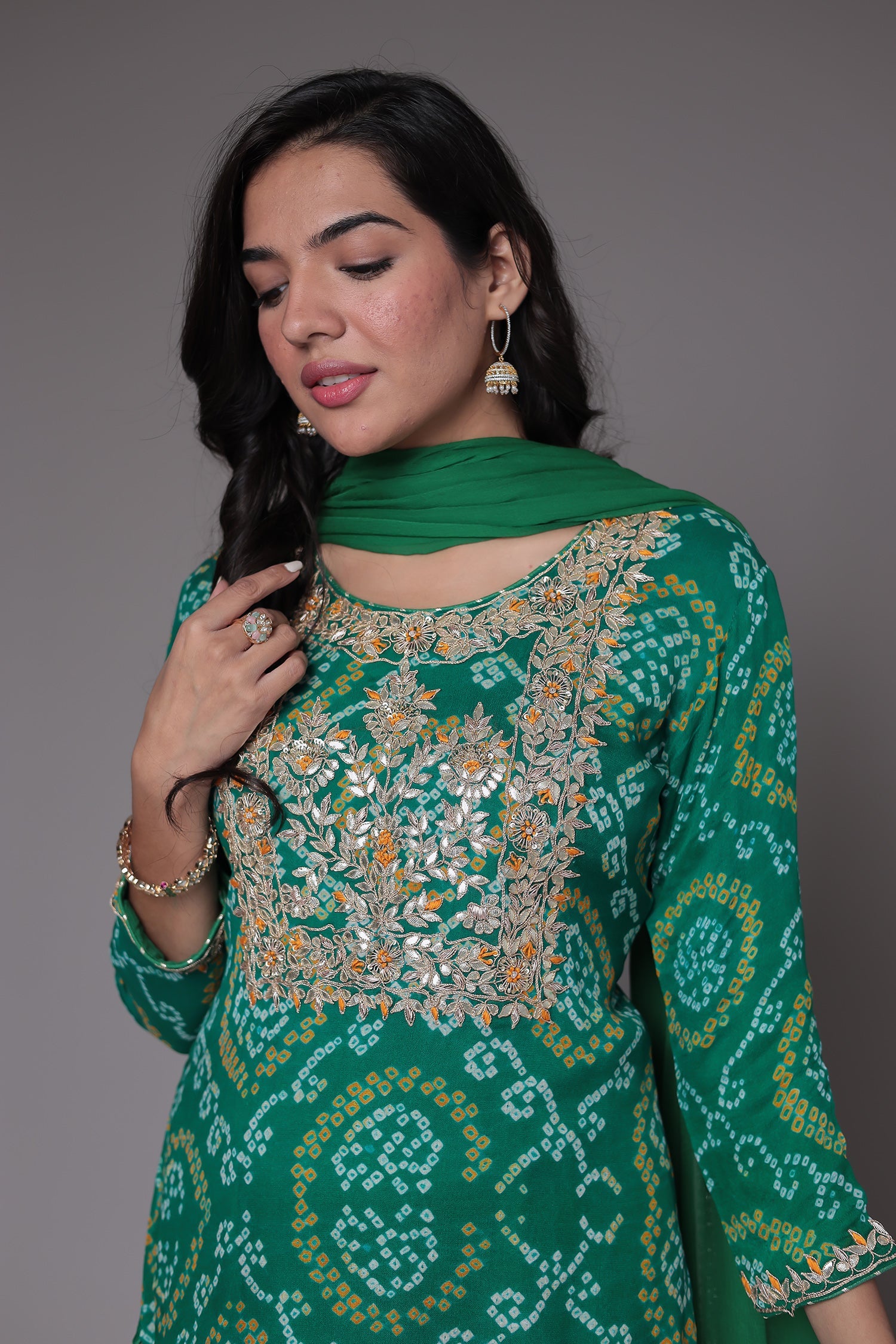 Bandhej Georgette Suit Embroidered with Gota Patti and Zardozi work