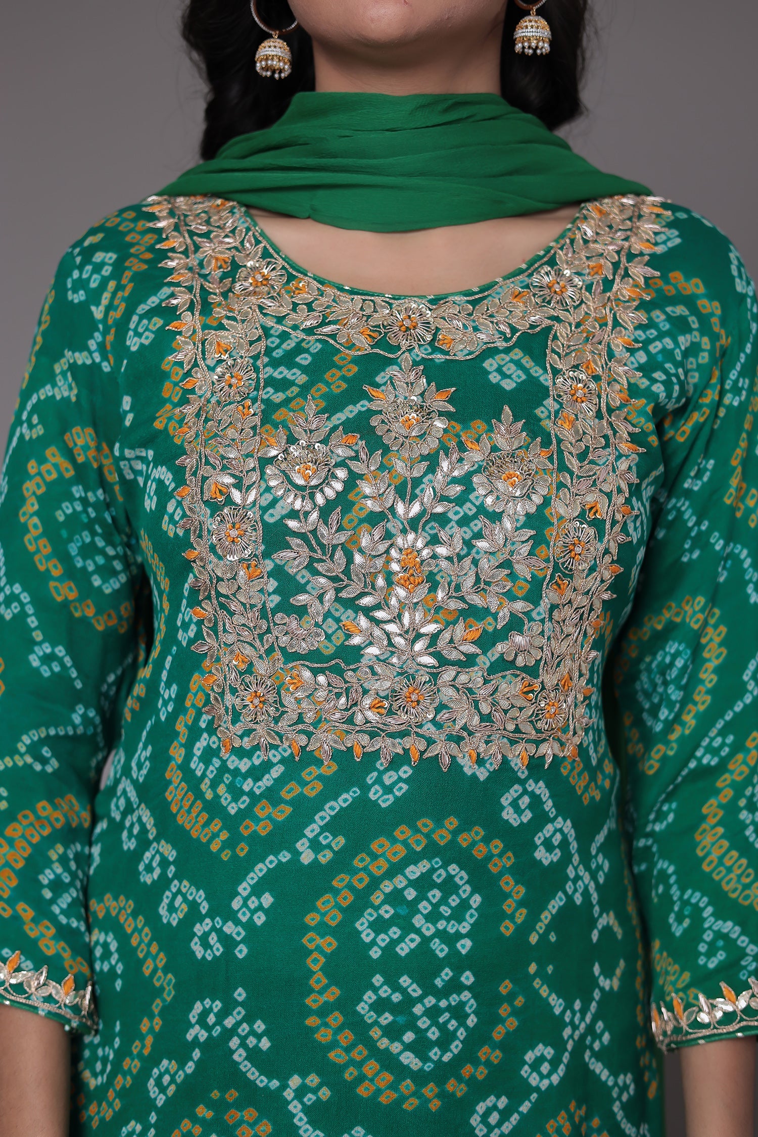 Bandhej Georgette Suit Embroidered with Gota Patti and Zardozi work