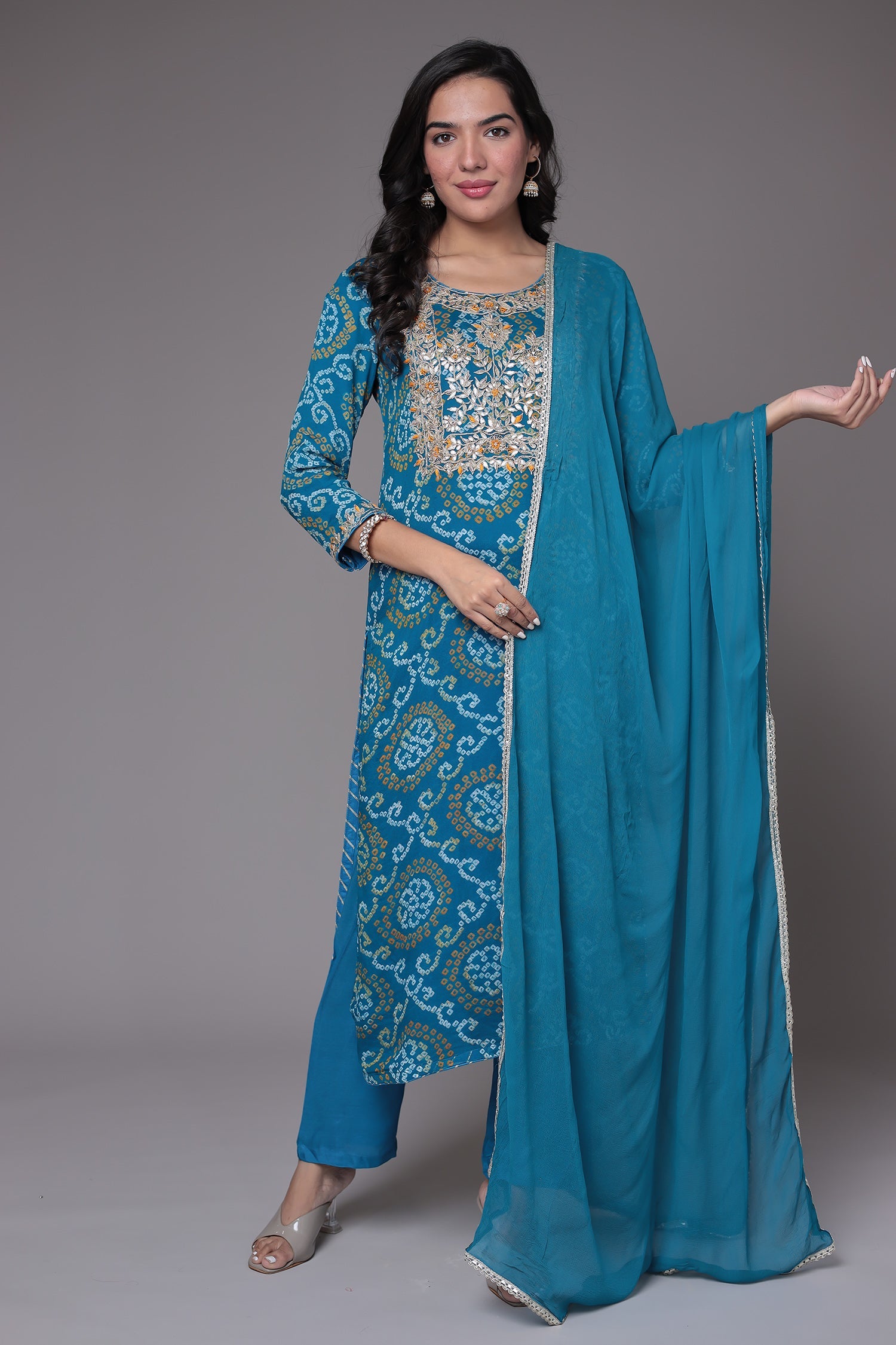 Bandhej Georgette Suit Embroidered with Gota Patti and Zardozi work