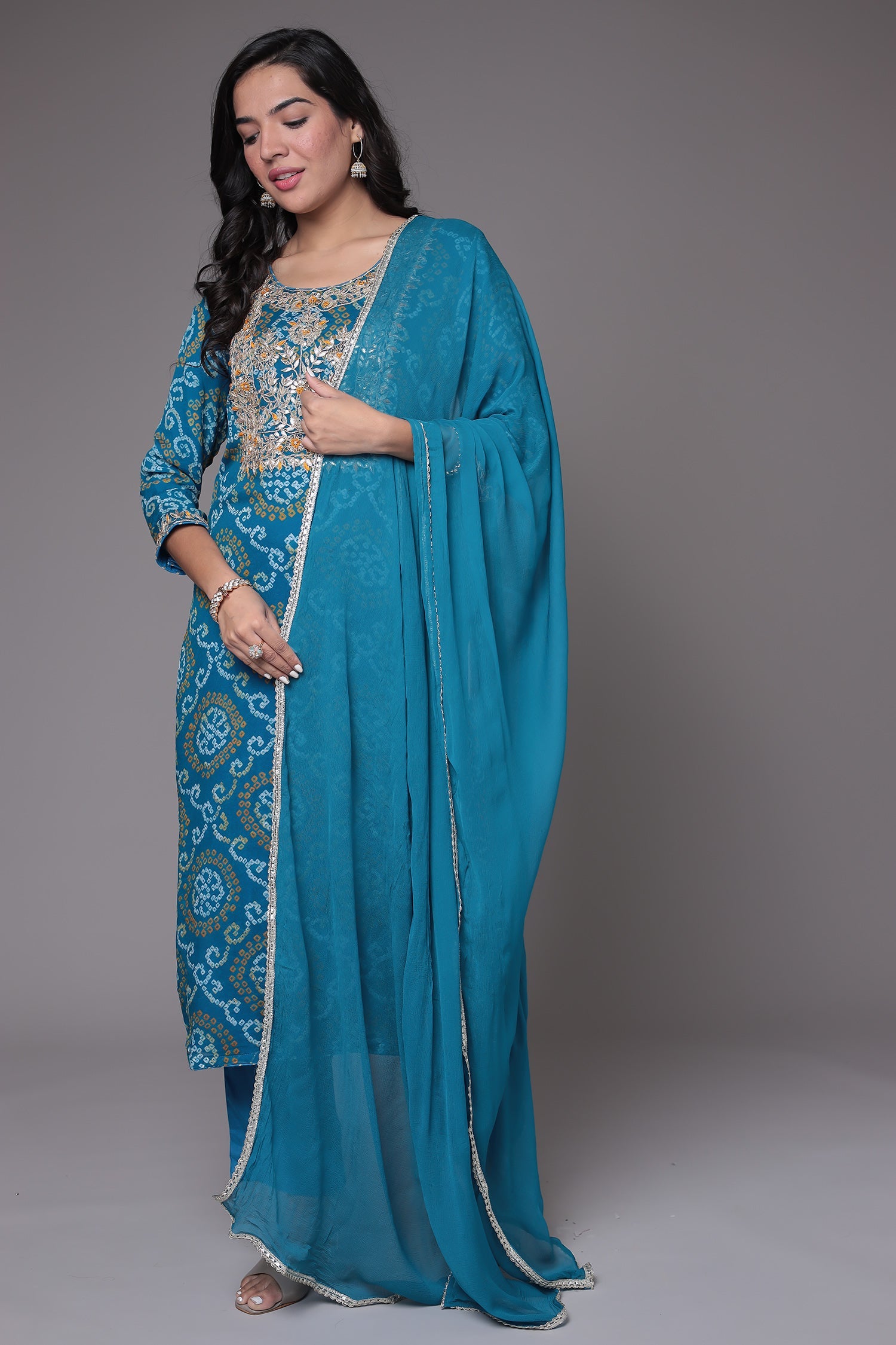 Bandhej Georgette Suit Embroidered with Gota Patti and Zardozi work