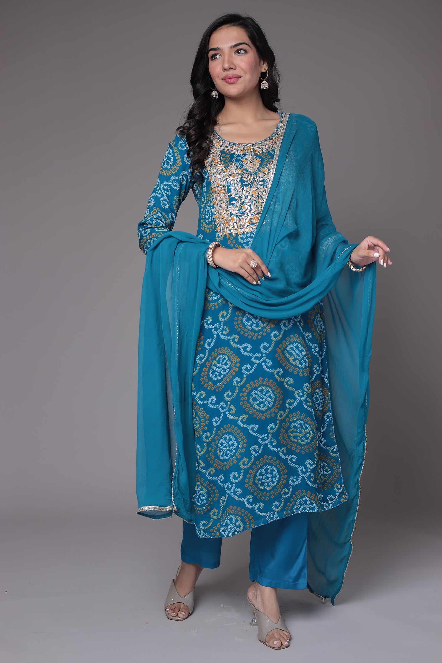 Bandhej Georgette Suit Embroidered with Gota Patti and Zardozi work