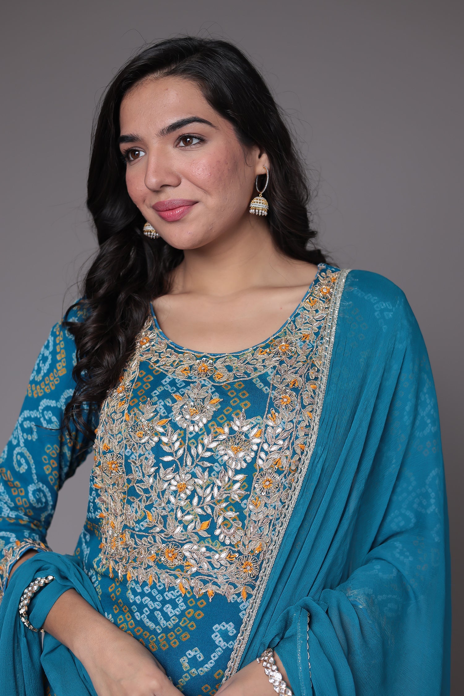 Bandhej Georgette Suit Embroidered with Gota Patti and Zardozi work