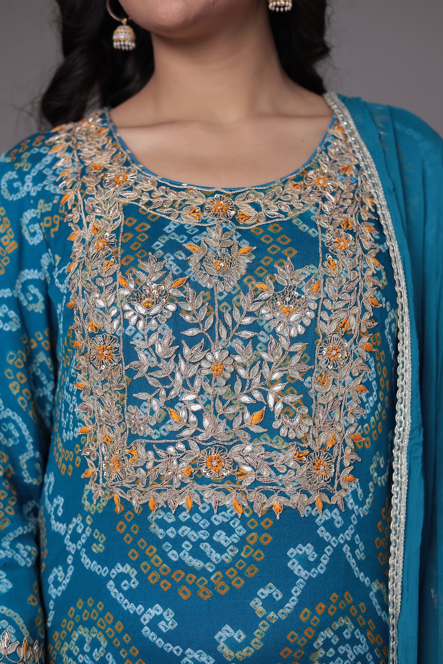 Bandhej Georgette Suit Embroidered with Gota Patti and Zardozi work