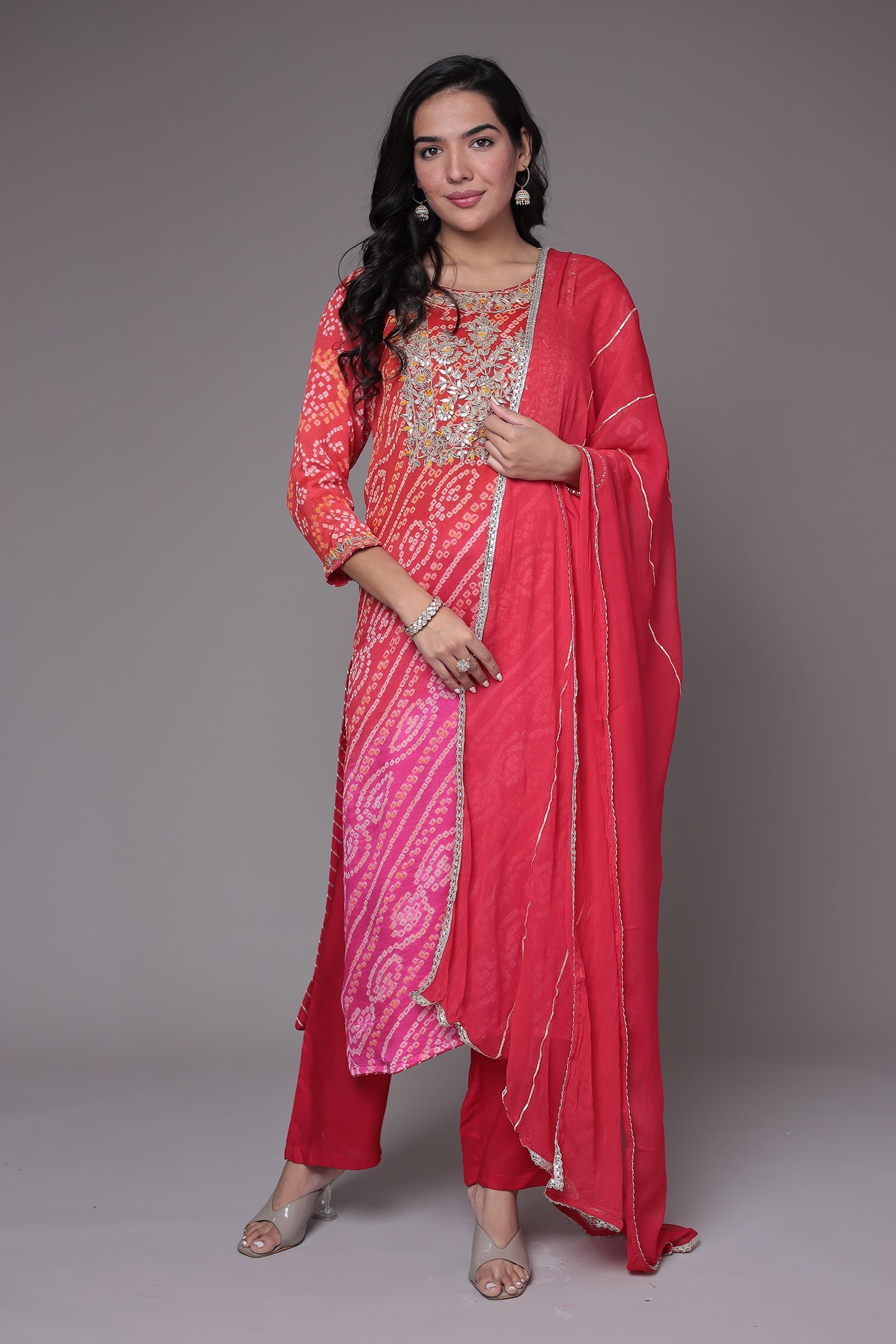 Bandhej Georgette Suit Embroidered with Gota Patti and Zardozi work