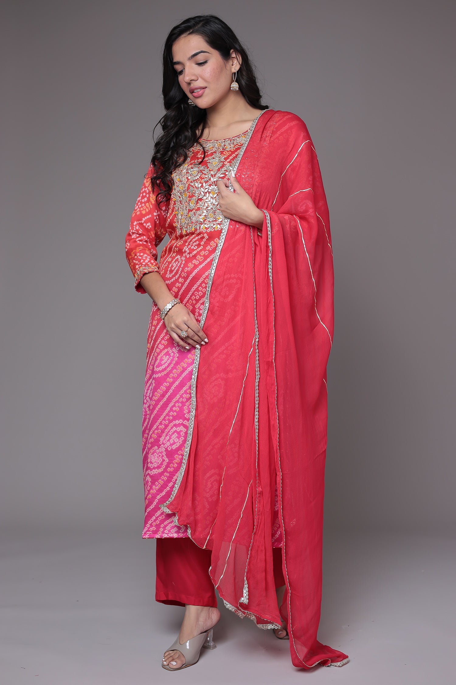 Bandhej Georgette Suit Embroidered with Gota Patti and Zardozi work