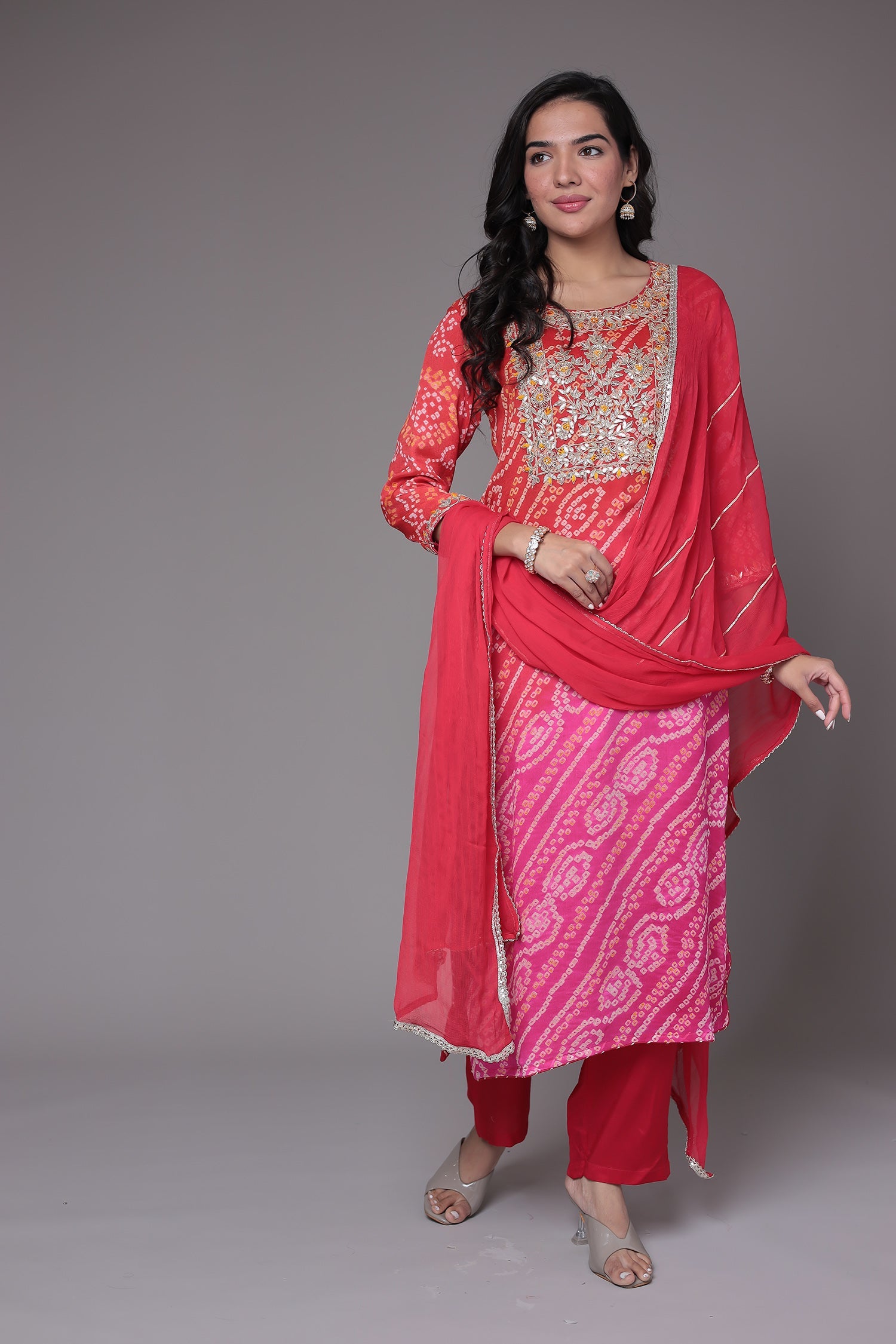 Bandhej Georgette Suit Embroidered with Gota Patti and Zardozi work