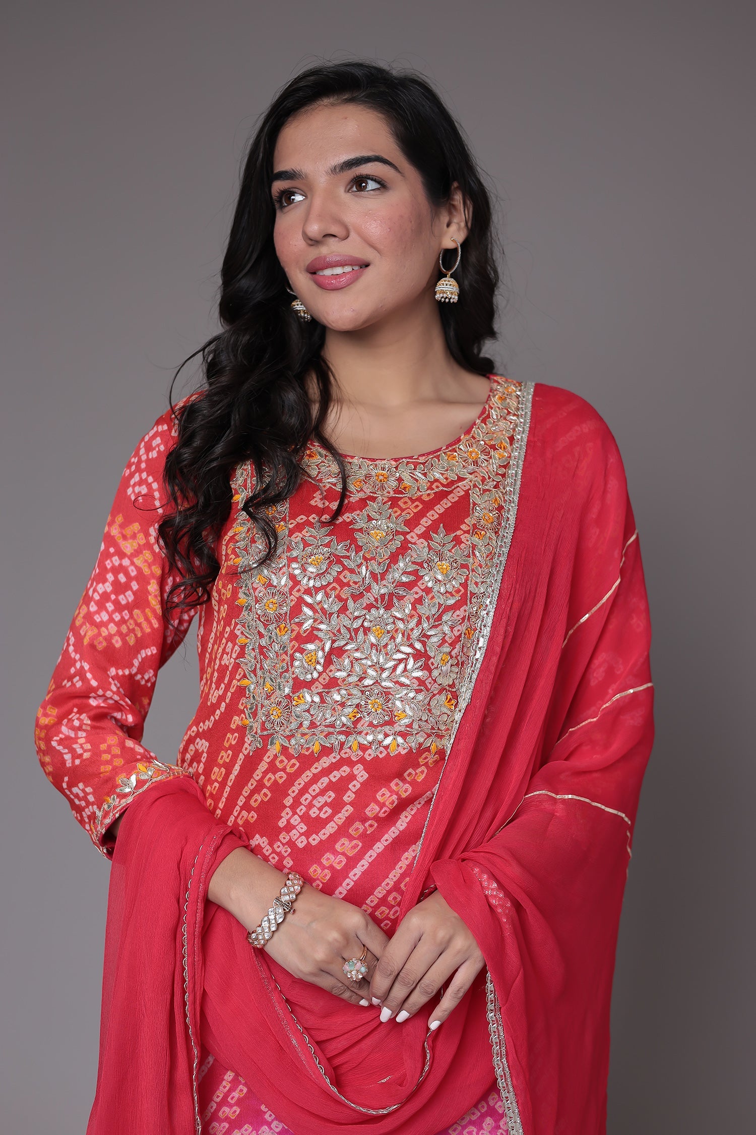 Bandhej Georgette Suit Embroidered with Gota Patti and Zardozi work