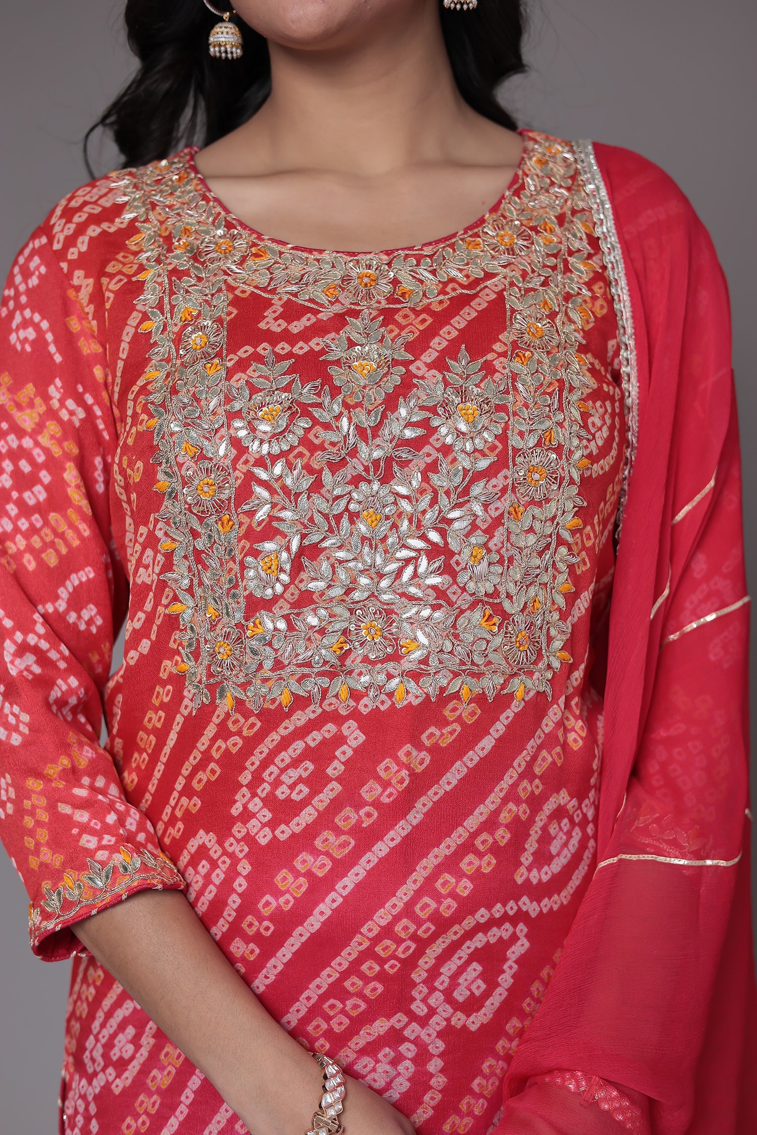 Bandhej Georgette Suit Embroidered with Gota Patti and Zardozi work