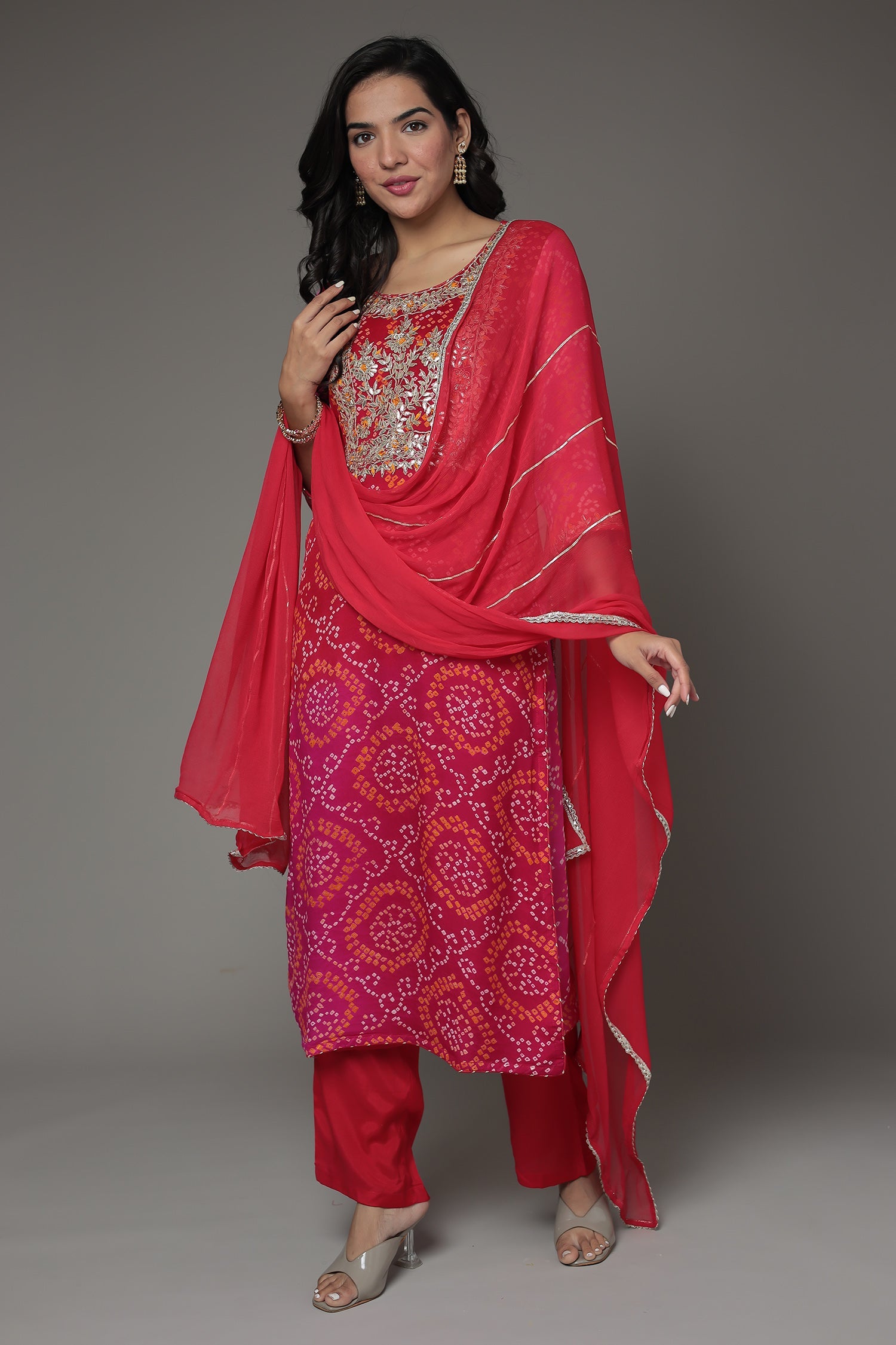 Bandhej Georgette Suit Embroidered with Gota Patti and Zardozi work