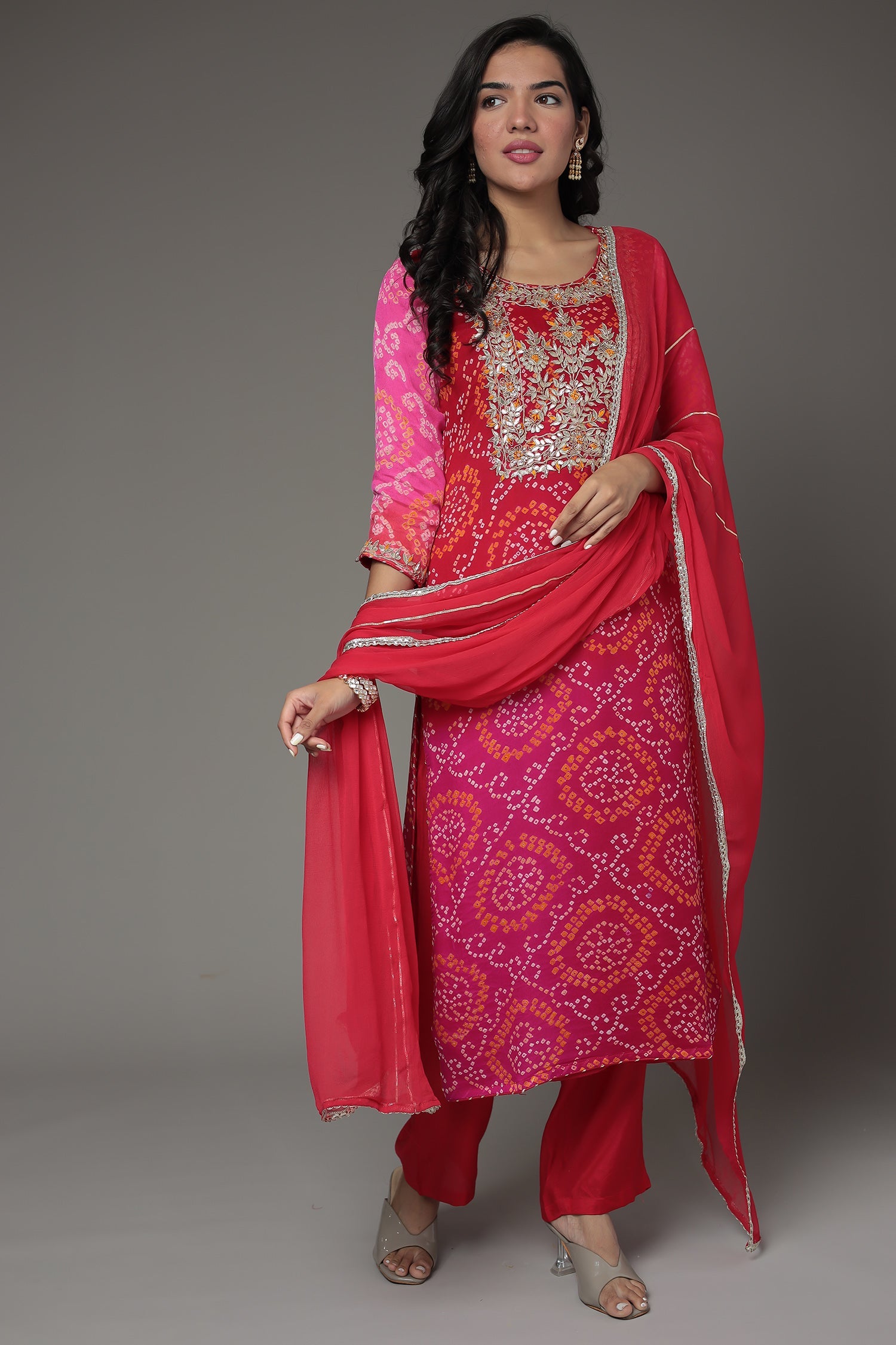 Bandhej Georgette Suit Embroidered with Gota Patti and Zardozi work