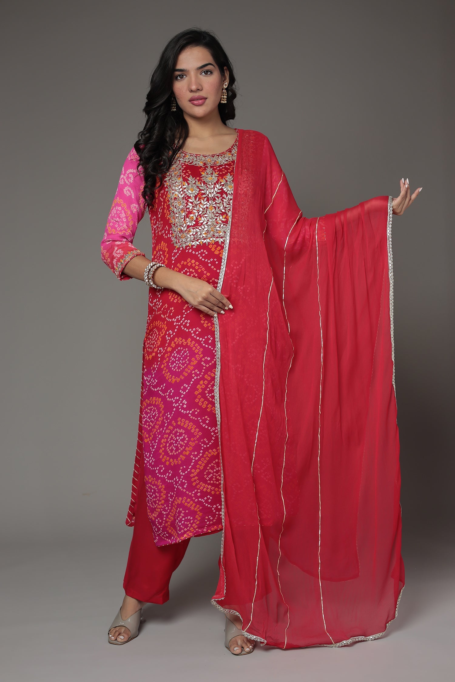 Bandhej Georgette Suit Embroidered with Gota Patti and Zardozi work
