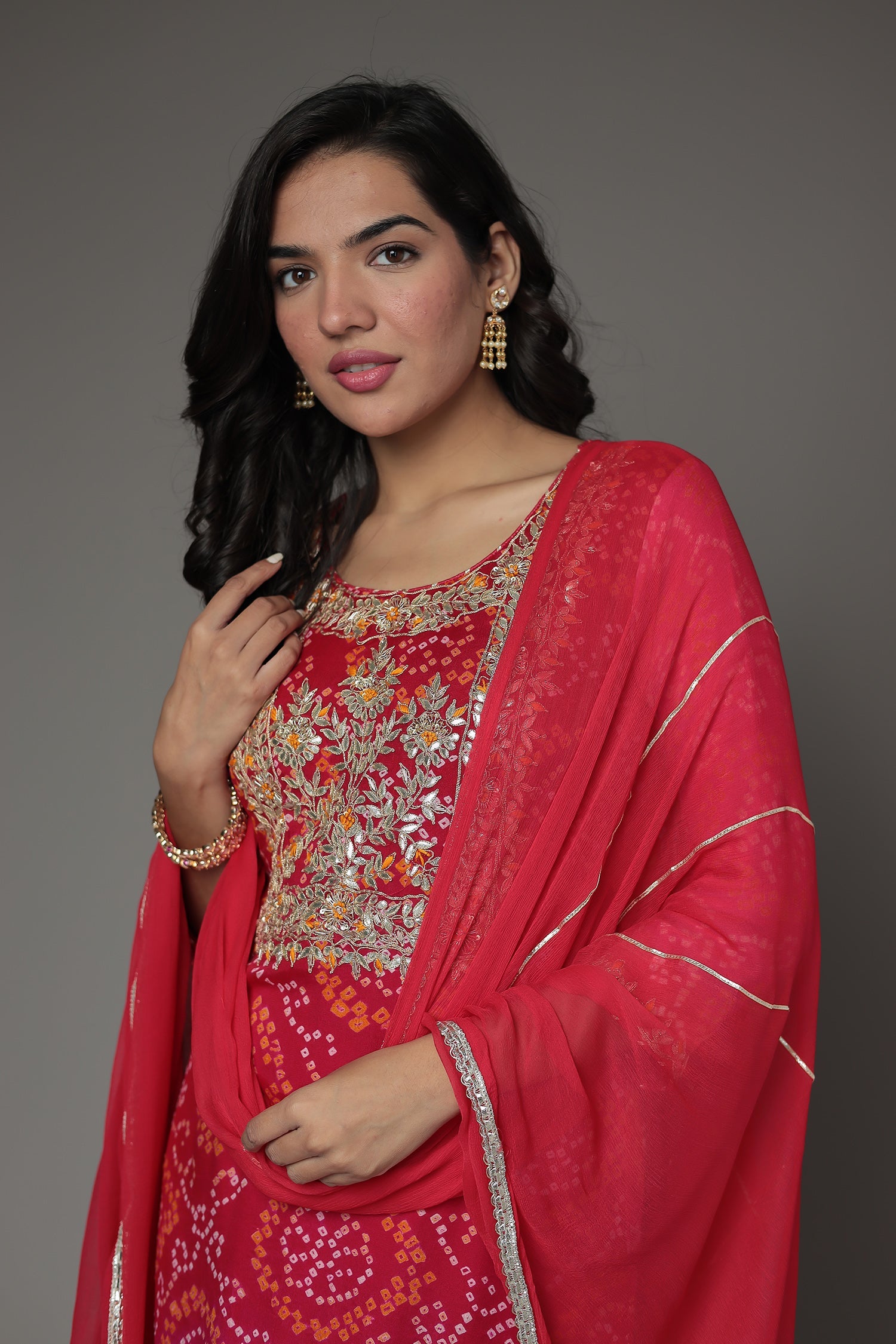 Bandhej Georgette Suit Embroidered with Gota Patti and Zardozi work