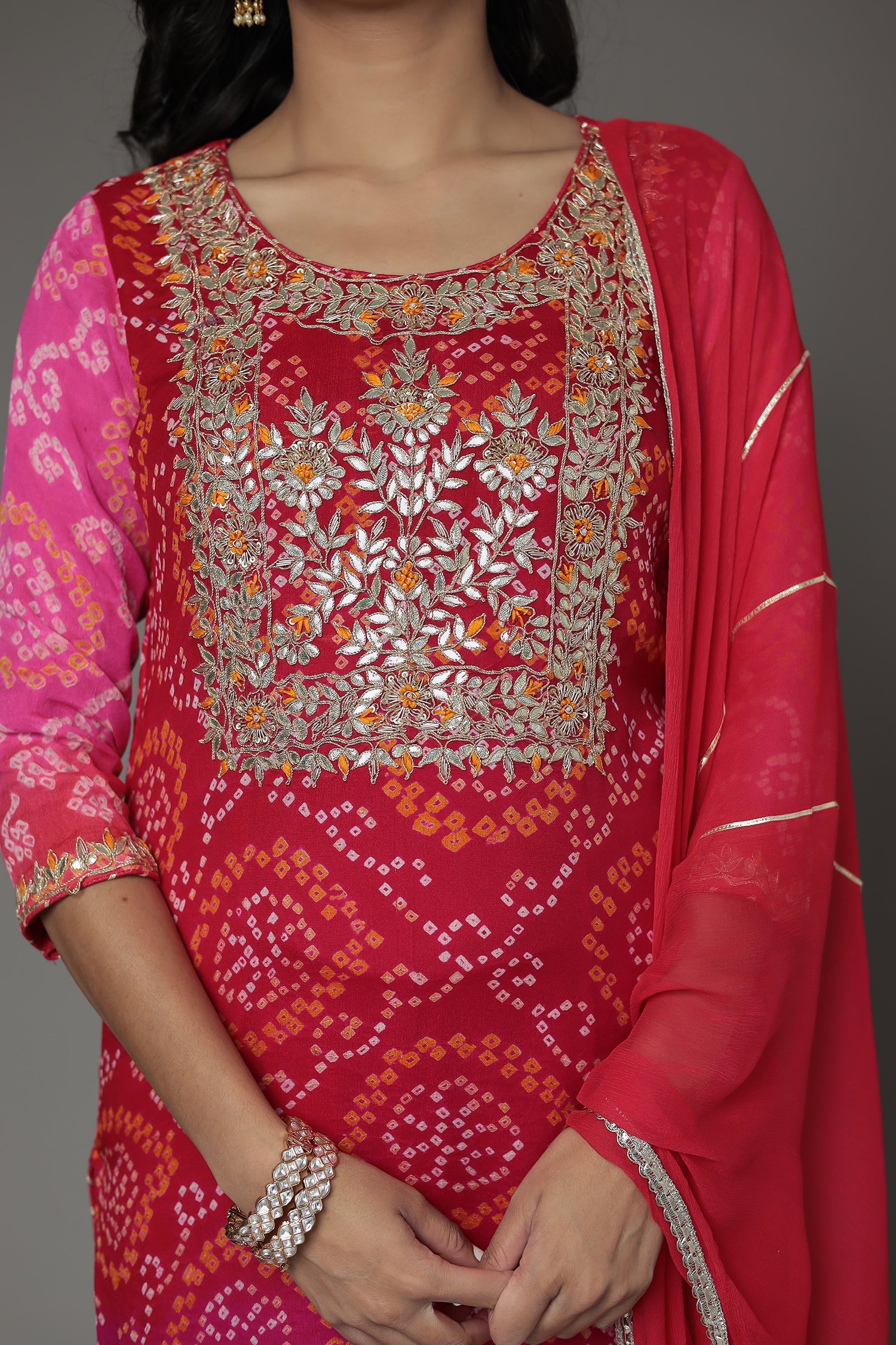 Bandhej Georgette Suit Embroidered with Gota Patti and Zardozi work