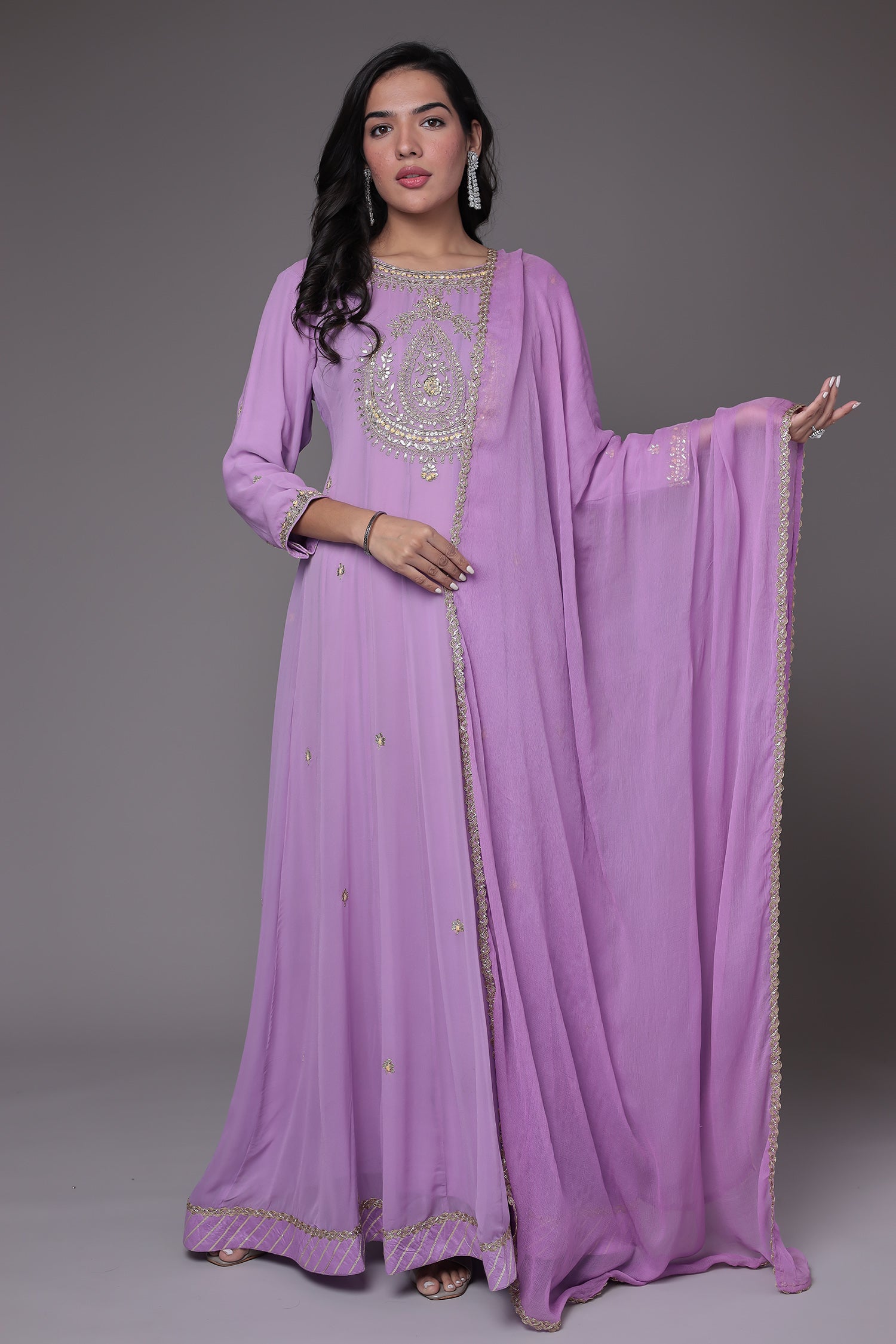 Anarkali Georgette Suit Embellished with Gota Patti work