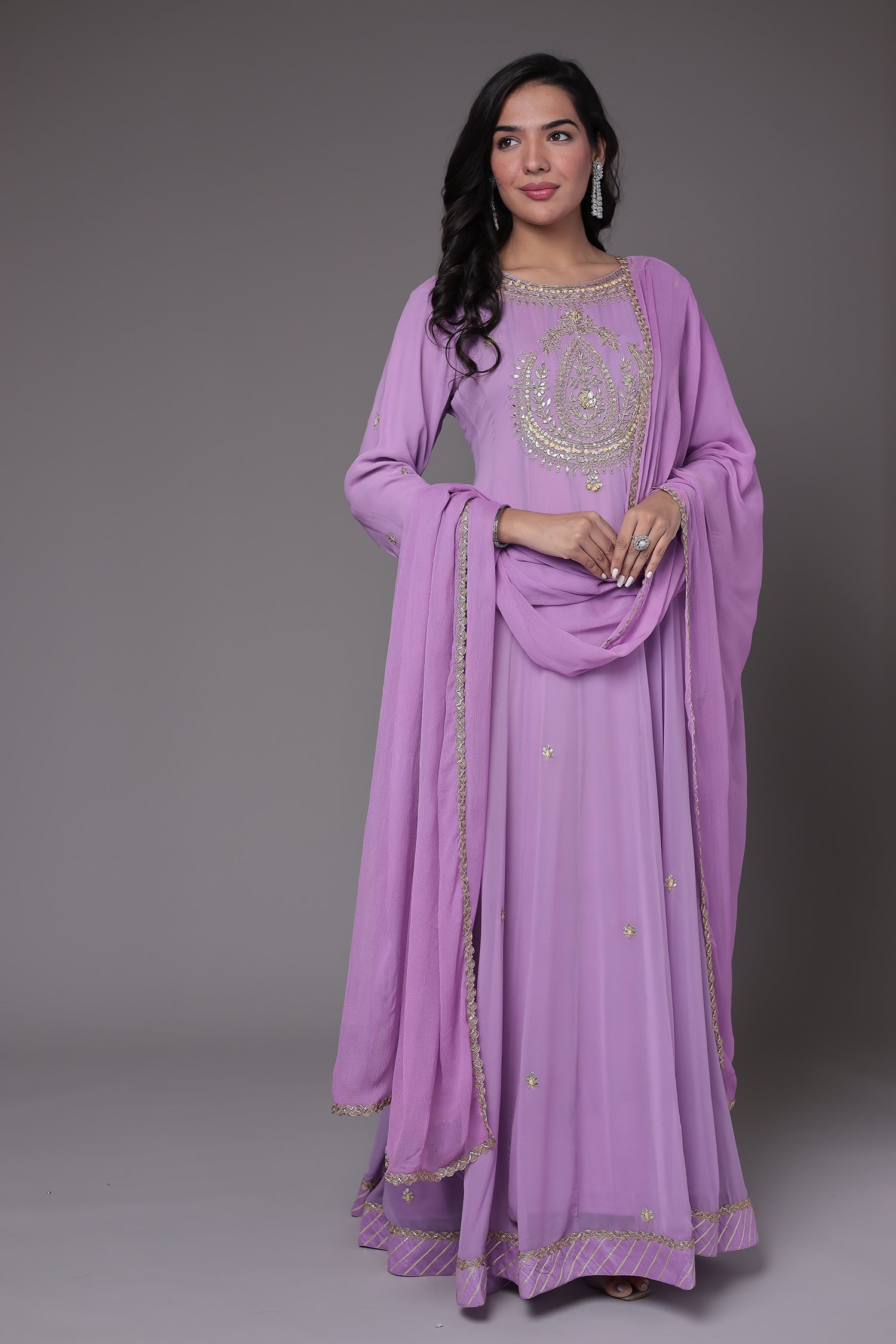 Anarkali Georgette Suit Embellished with Gota Patti work