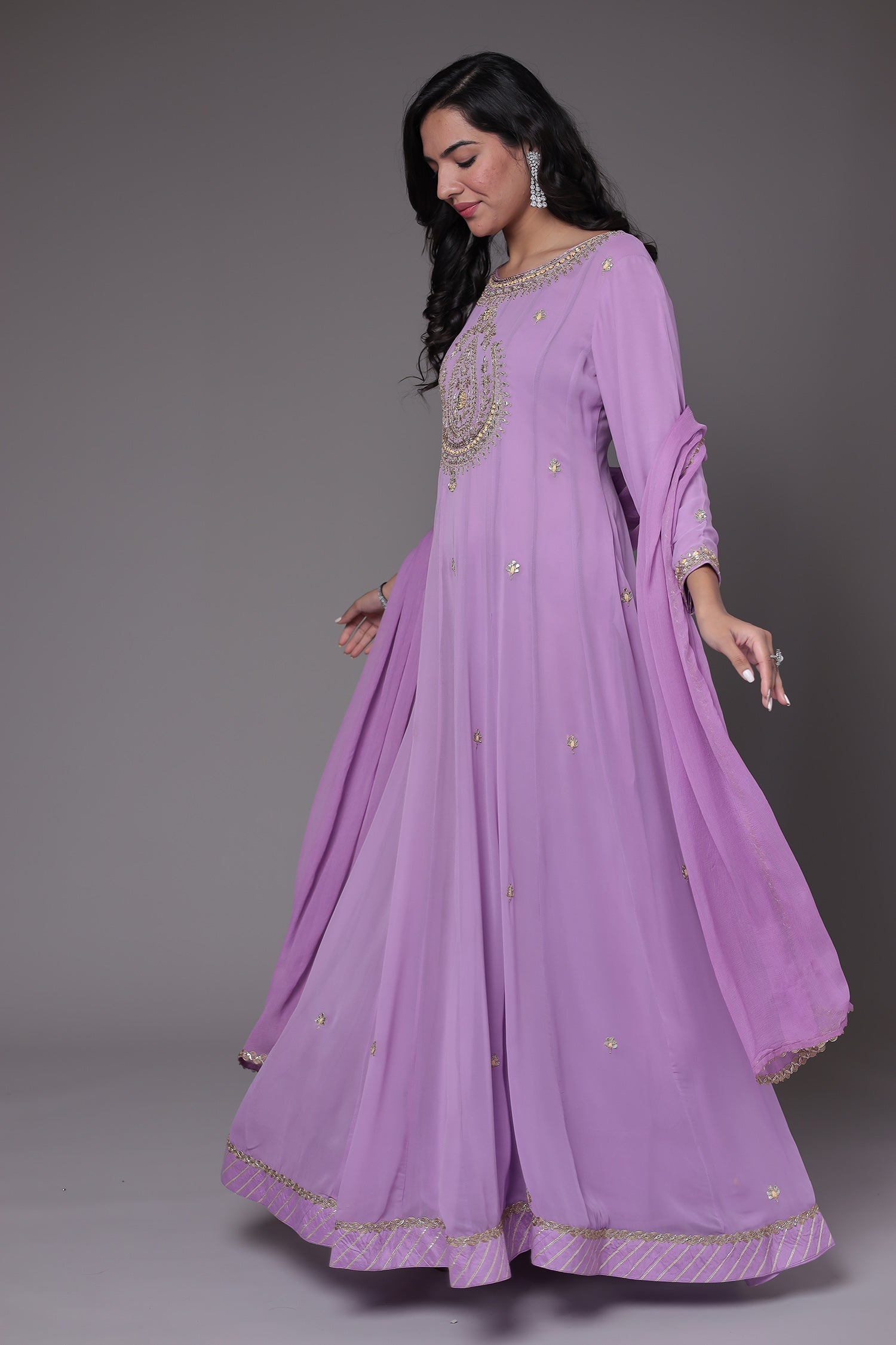 Anarkali Georgette Suit Embellished with Gota Patti work