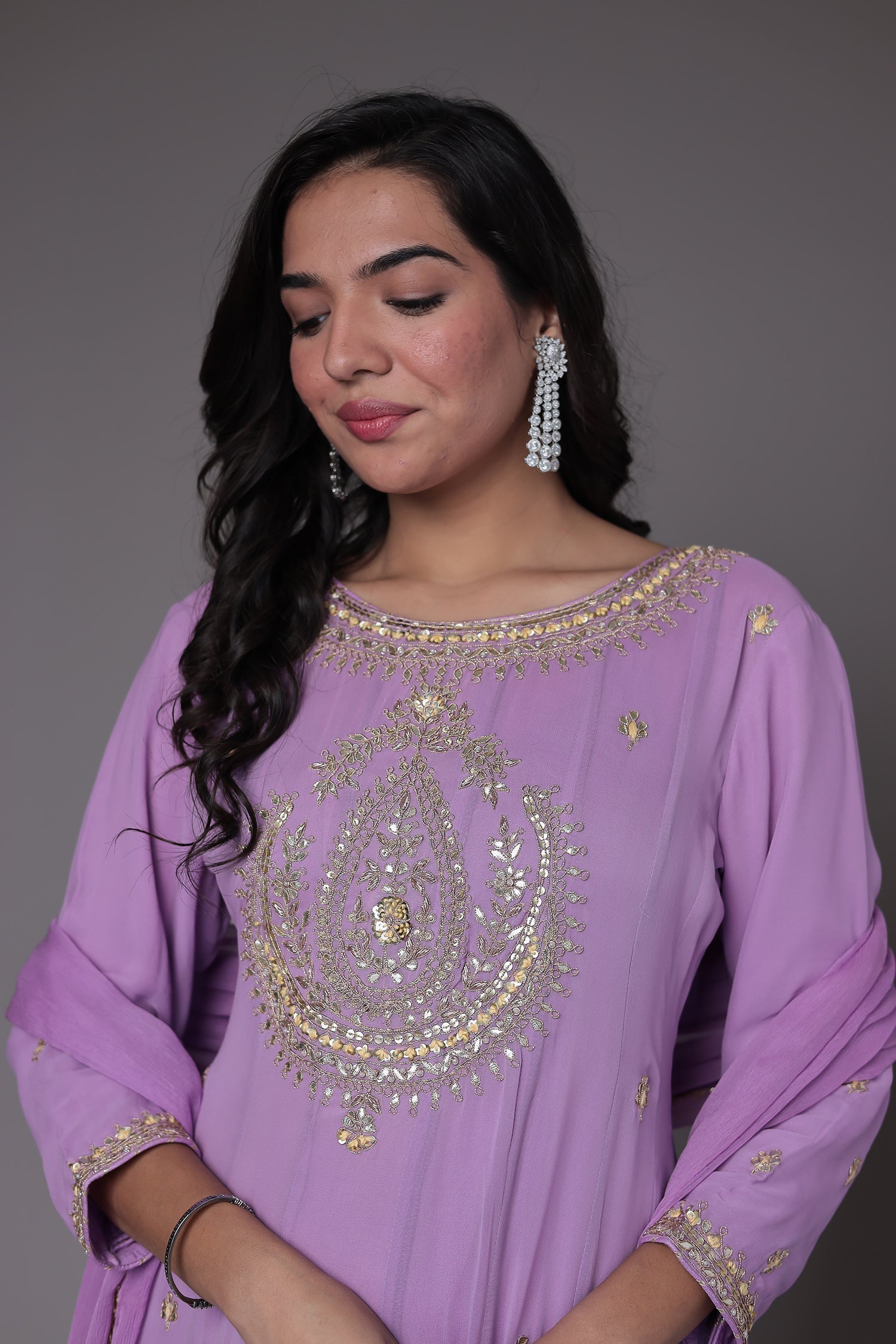 Anarkali Georgette Suit Embellished with Gota Patti work