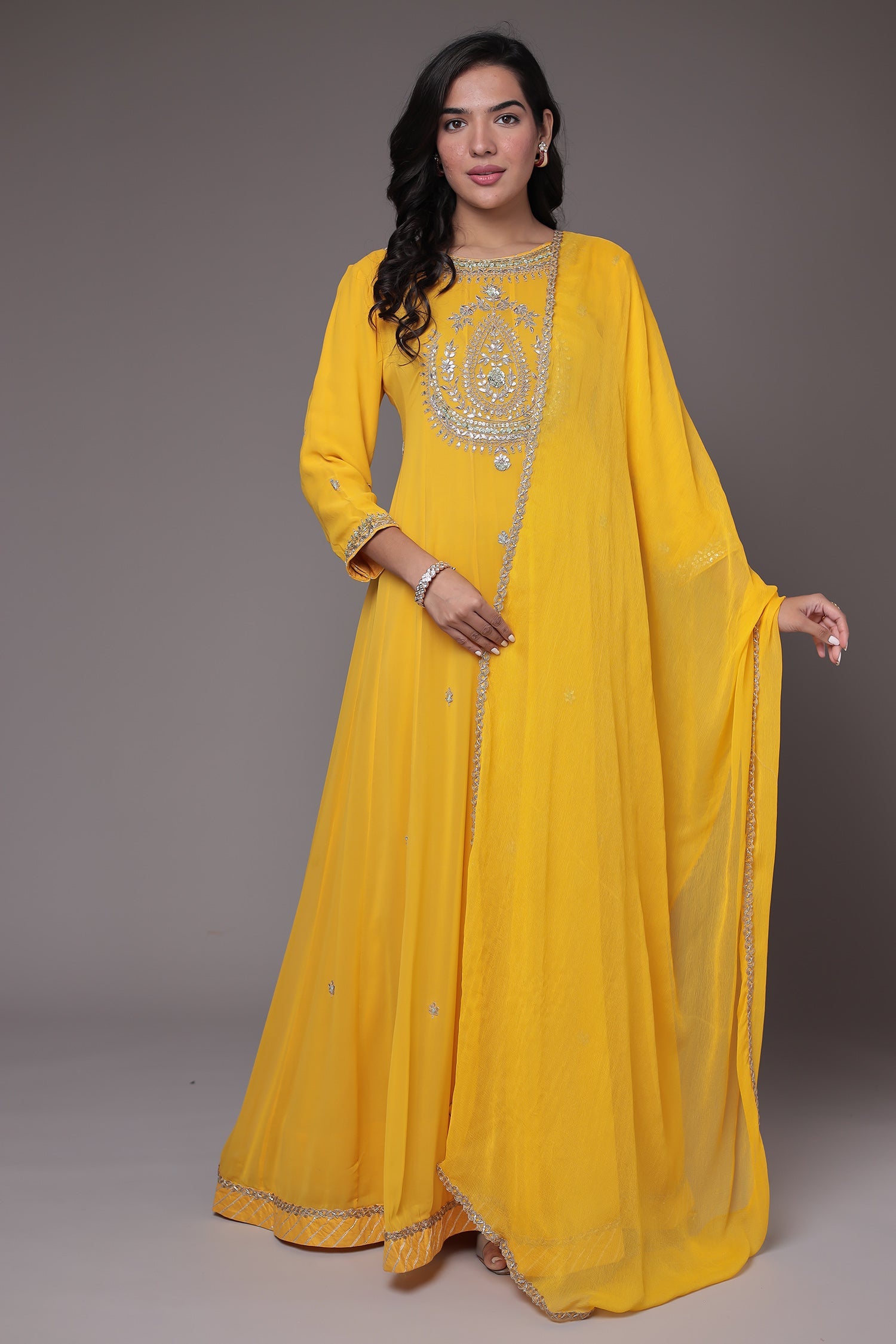 Anarkali Georgette Suit Embellished with Gota Patti work