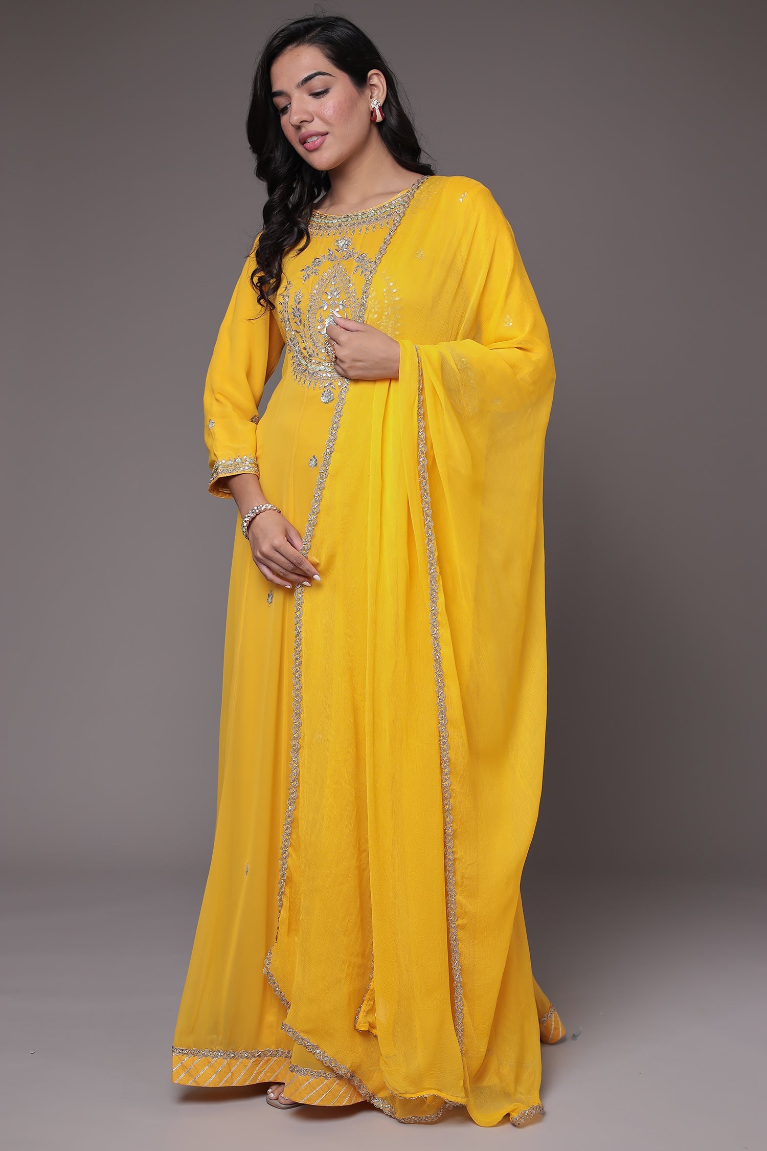 Anarkali Georgette Suit Embellished with Gota Patti work