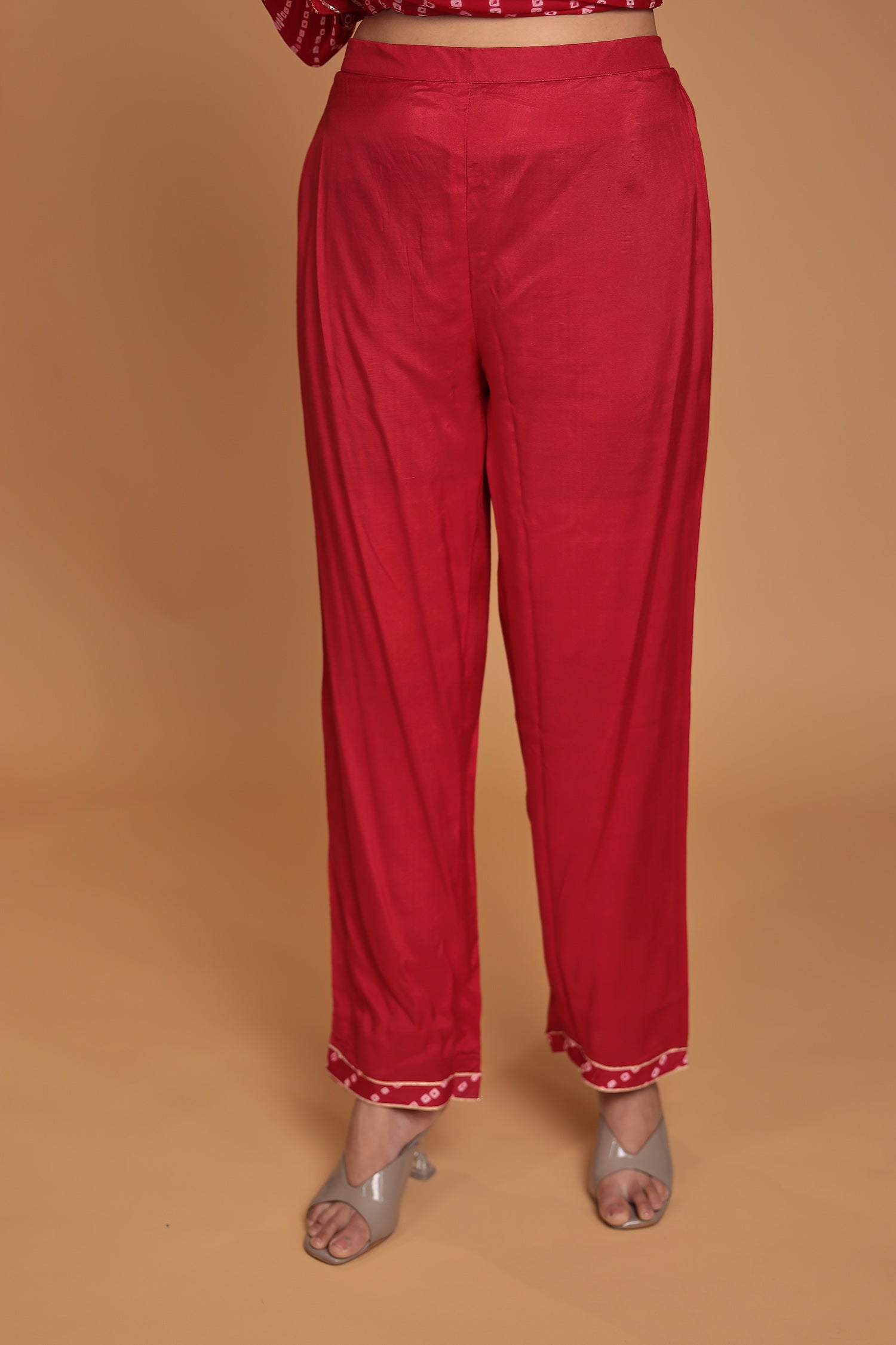 Bandhej Chinon Georgette Straight Suit with Gota Patti, Pearl and Zardozi work