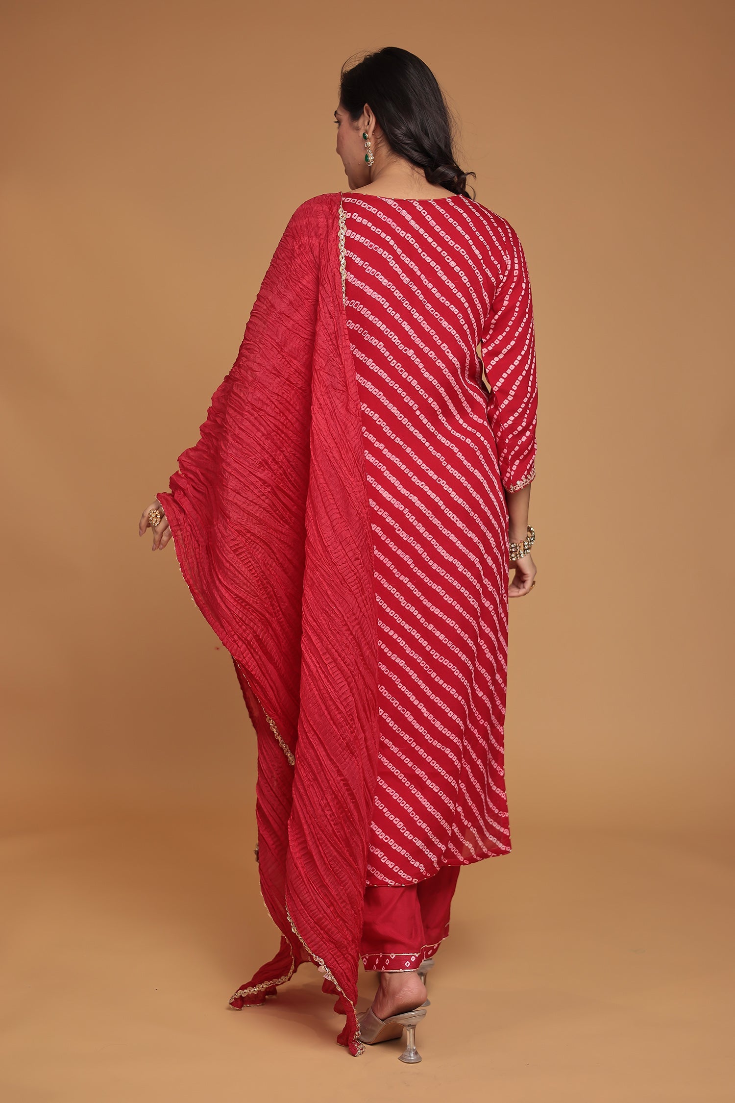 Bandhej Chinon Georgette Straight Suit with Gota Patti, Pearl and Zardozi work