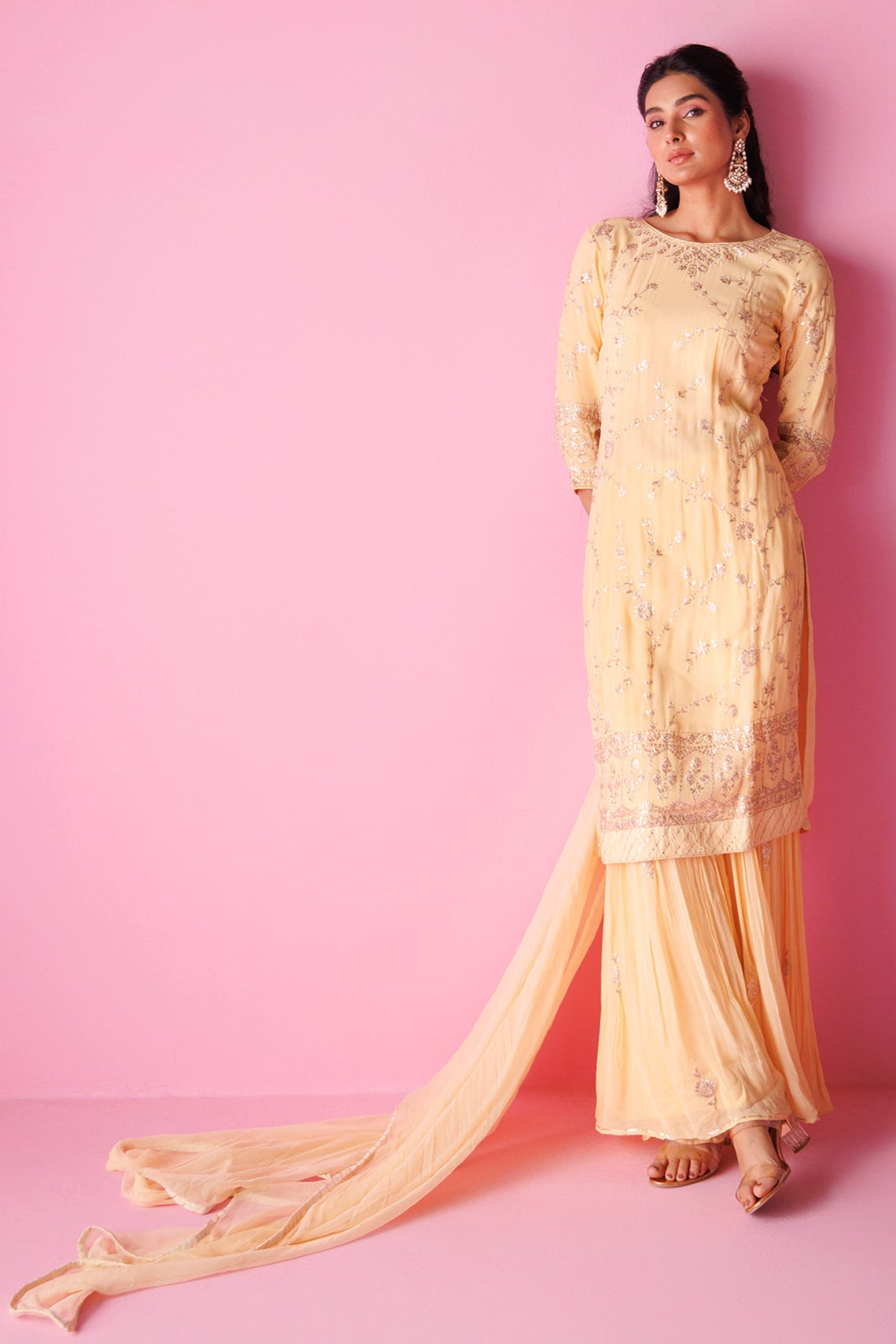 Georgette Sharara Suit with Pittan work
