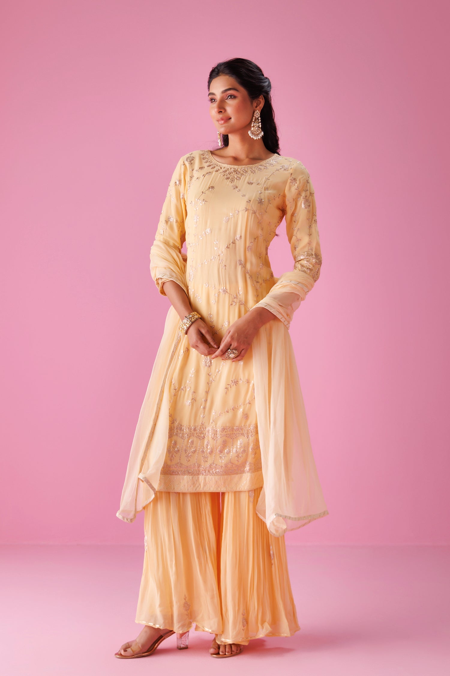 Georgette Sharara Suit with Pittan work