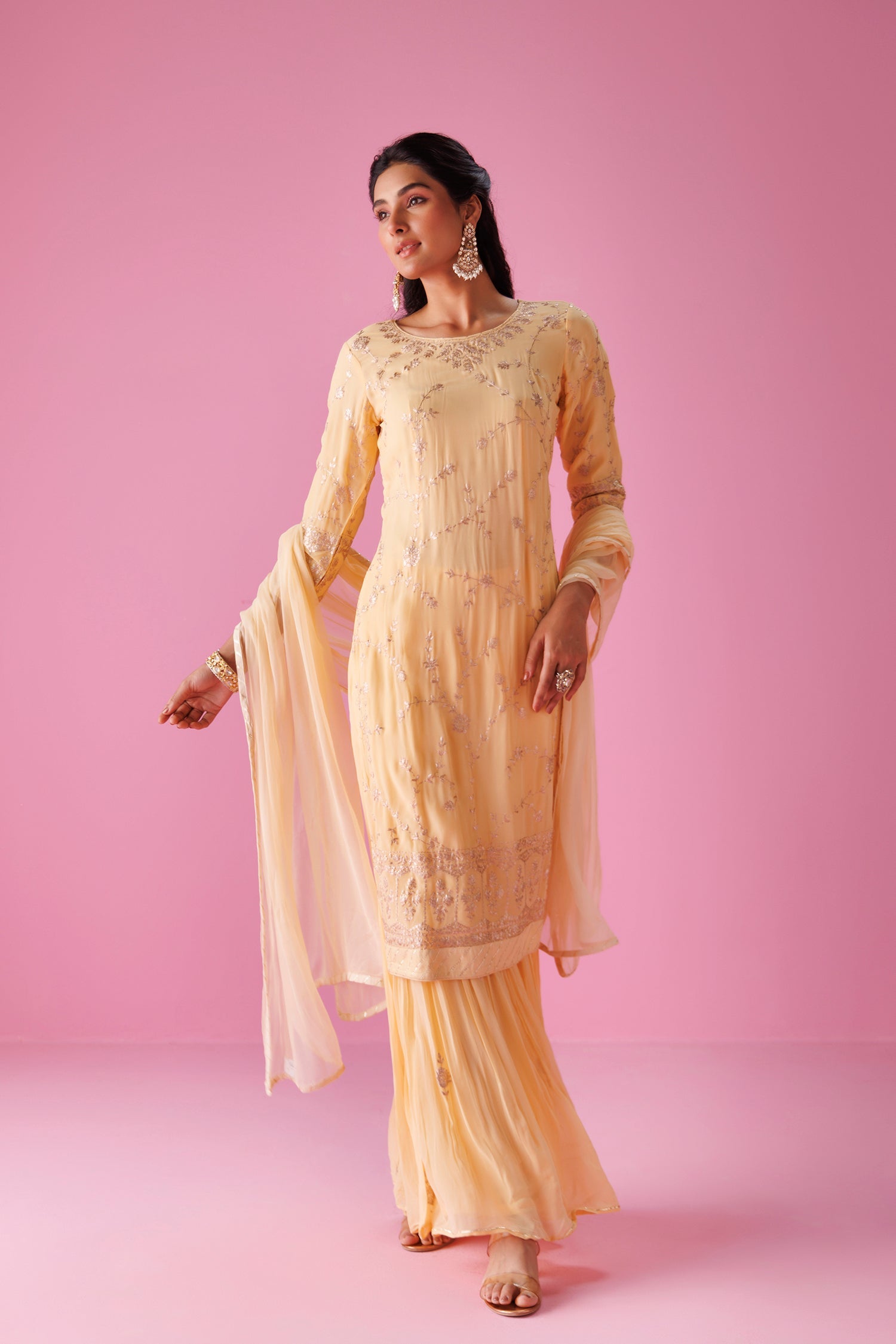 Georgette Sharara Suit with Pittan work