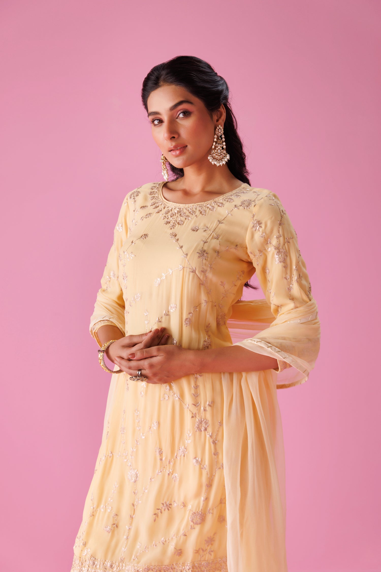 Georgette Sharara Suit with Pittan work