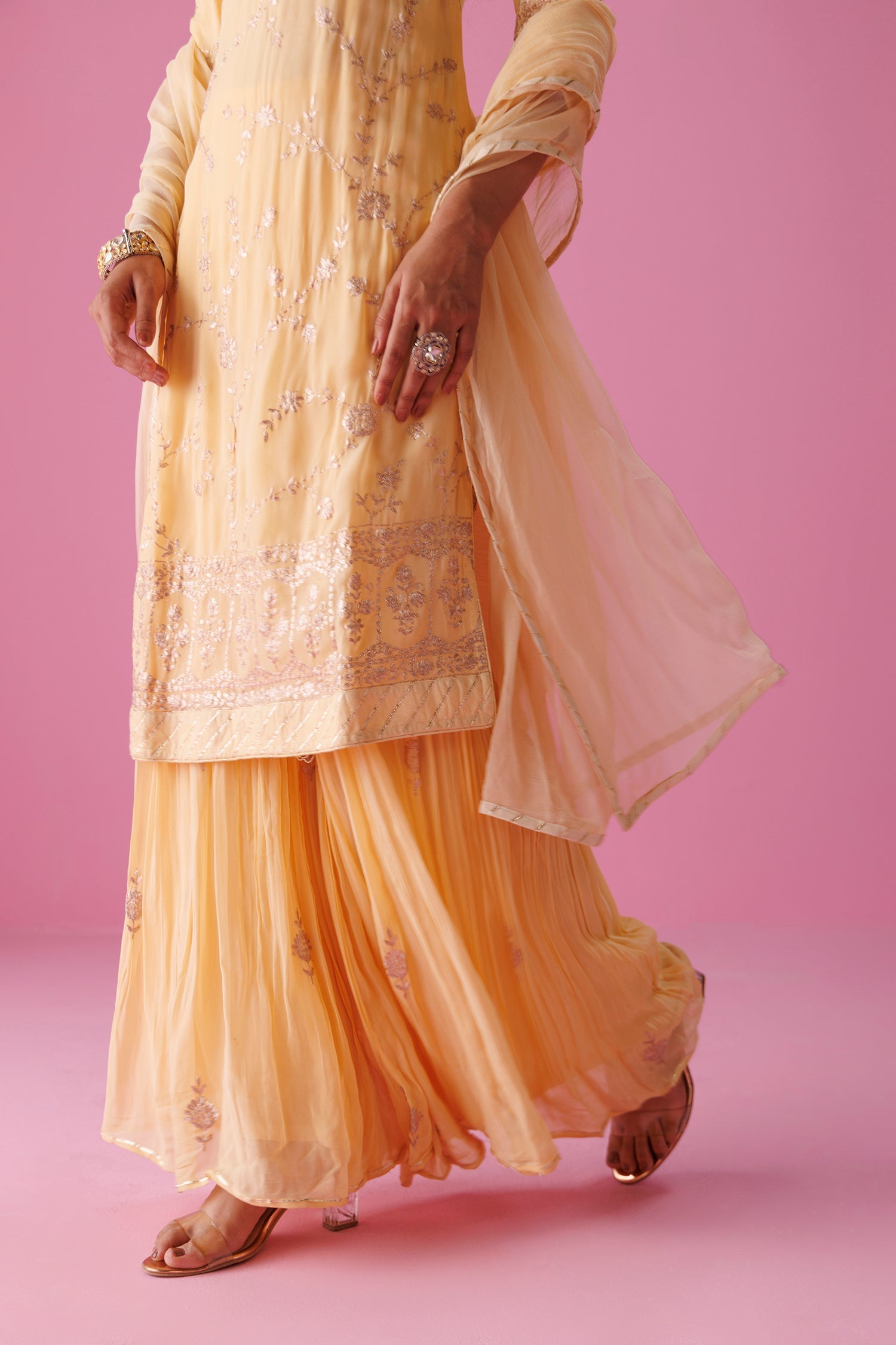 Georgette Sharara Suit with Pittan work