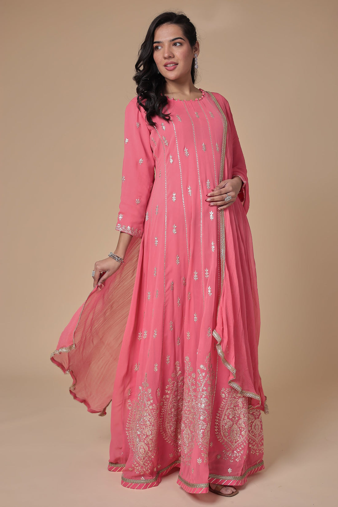 Anarkali Georgette Suit with Pittan work