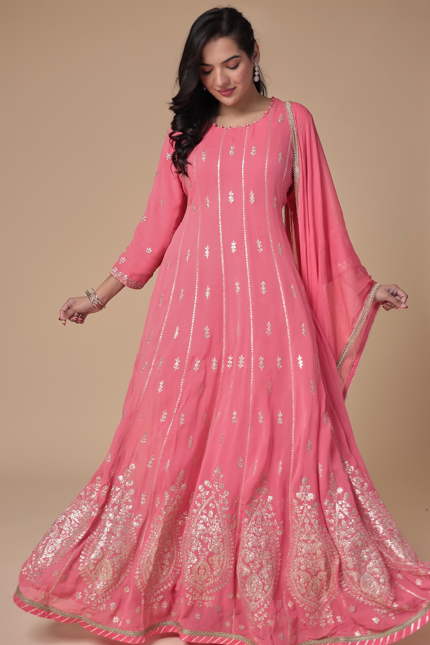 Anarkali Georgette Suit with Pittan work