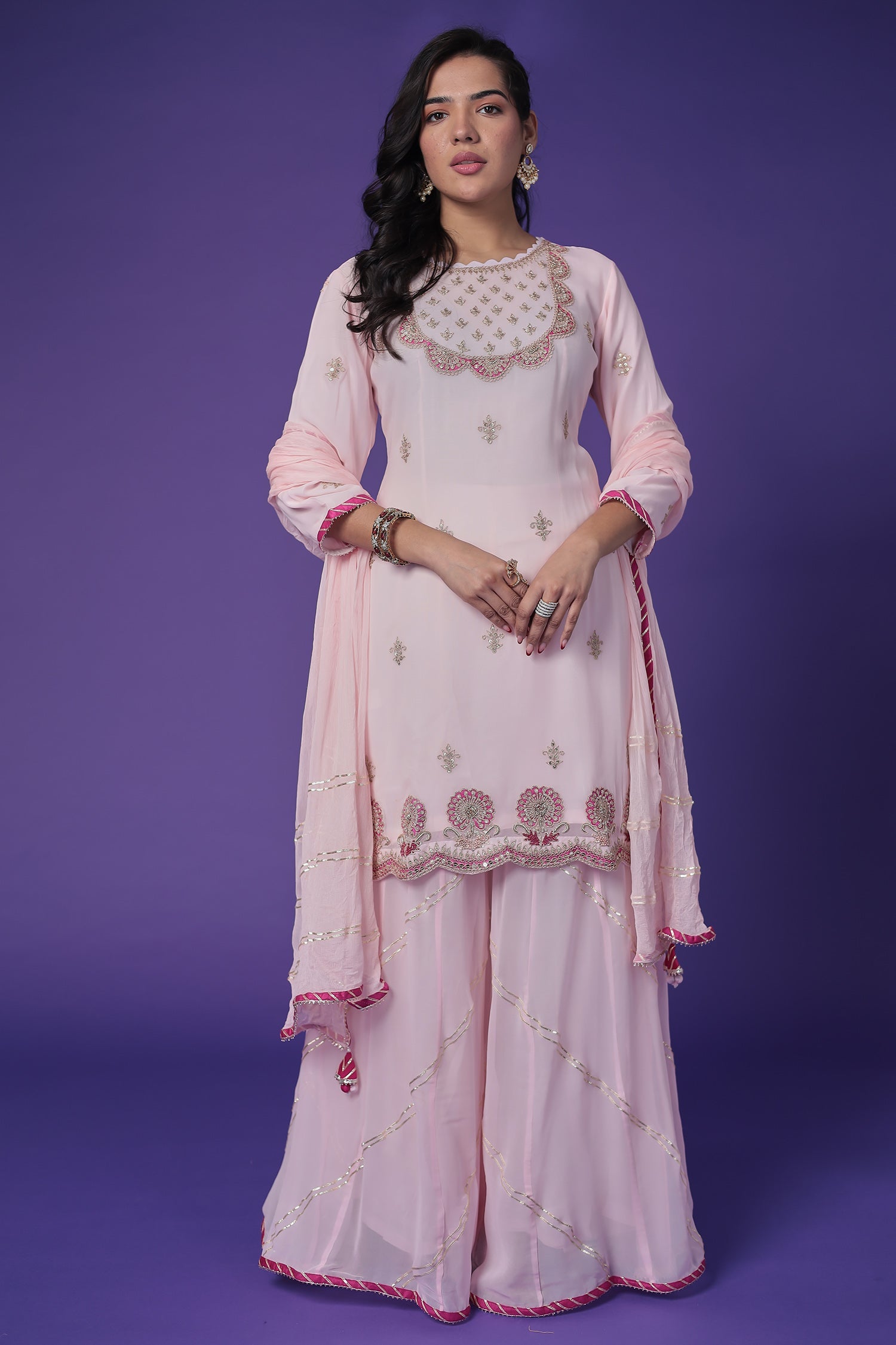 Georgette Palazzo Suit with Gota Patti & Zardozi work