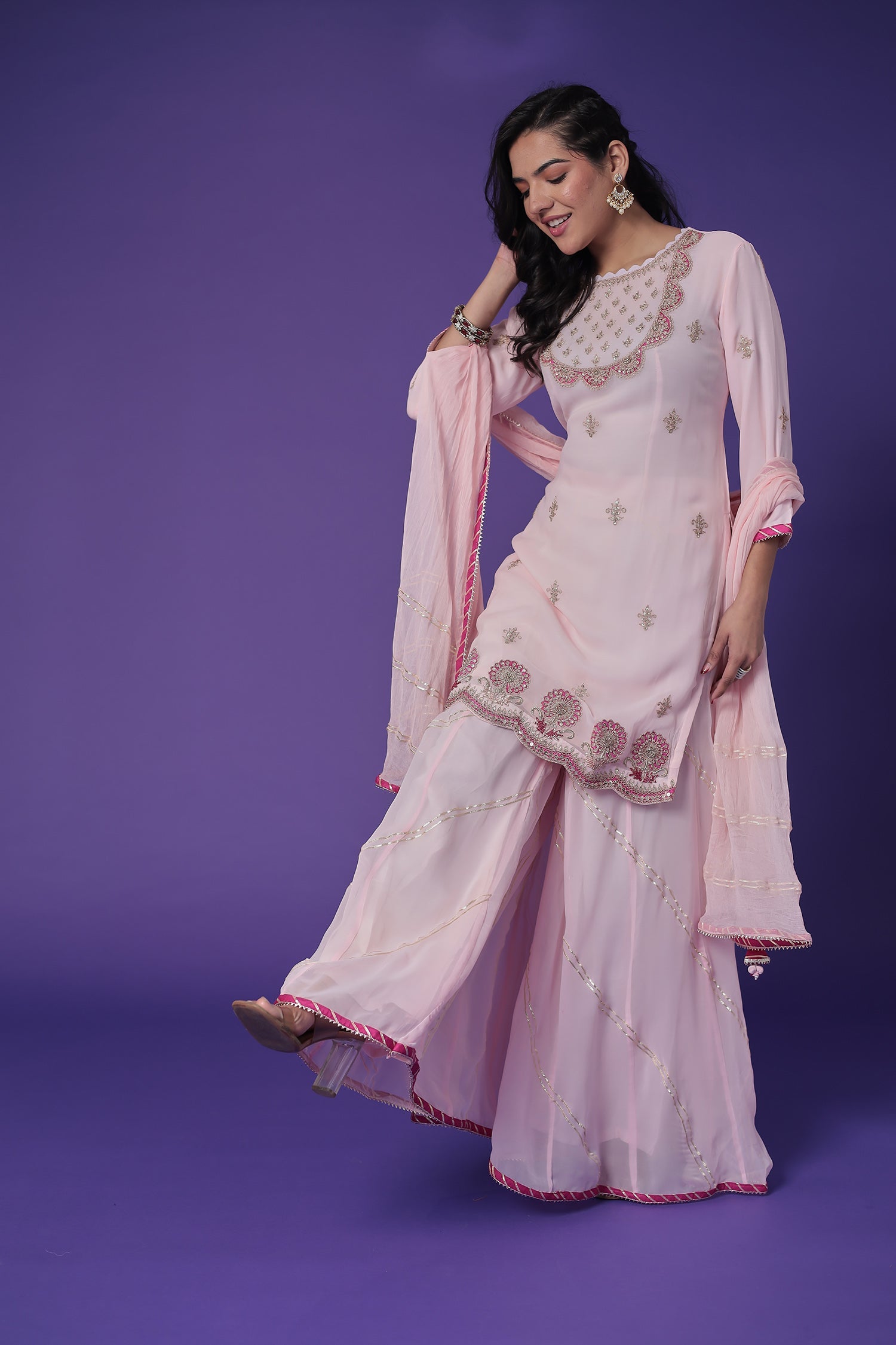 Georgette Palazzo Suit with Gota Patti & Zardozi work