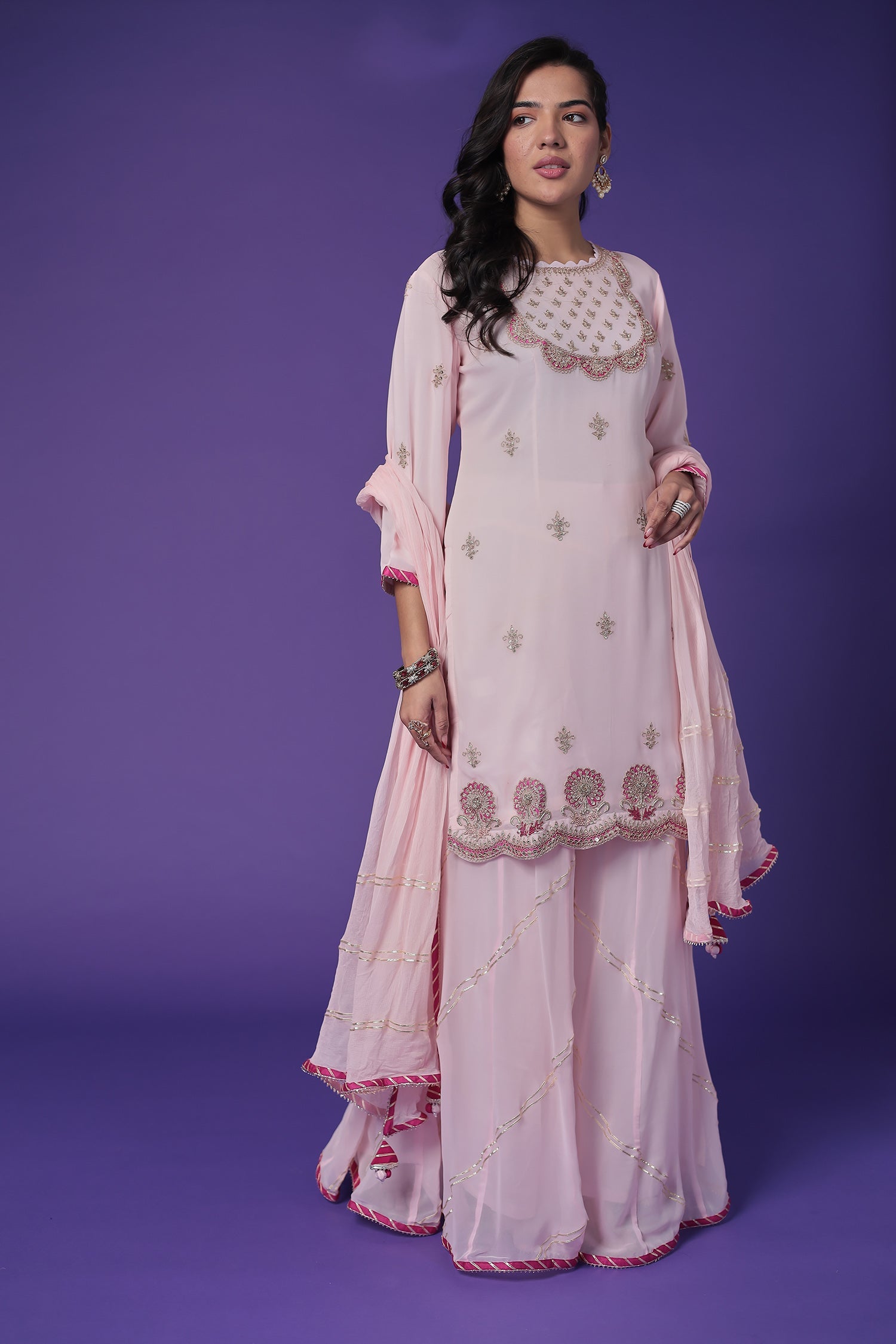 Georgette Palazzo Suit with Gota Patti & Zardozi work