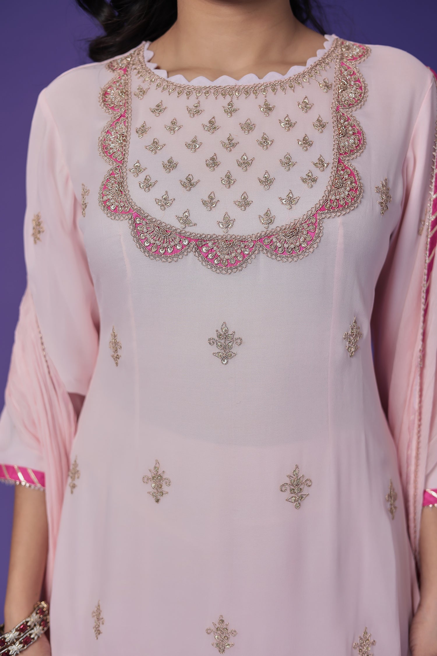 Georgette Palazzo Suit with Gota Patti & Zardozi work