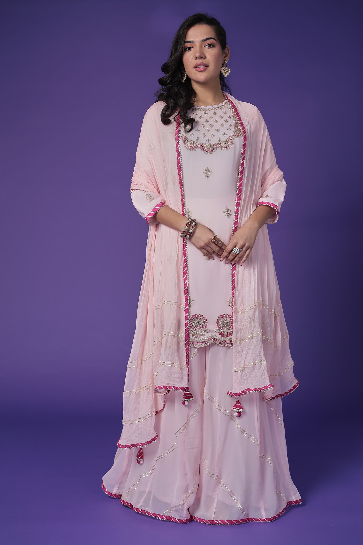 Georgette Palazzo Suit with Gota Patti & Zardozi work