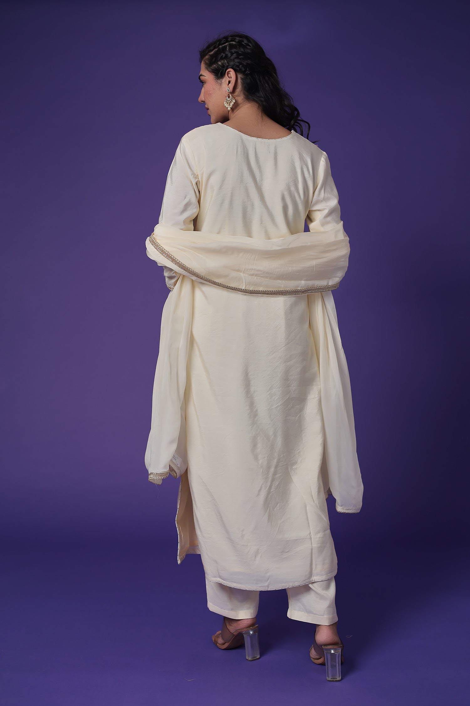 Silk Straight Suit with Pearl, Thread & Zardozi work