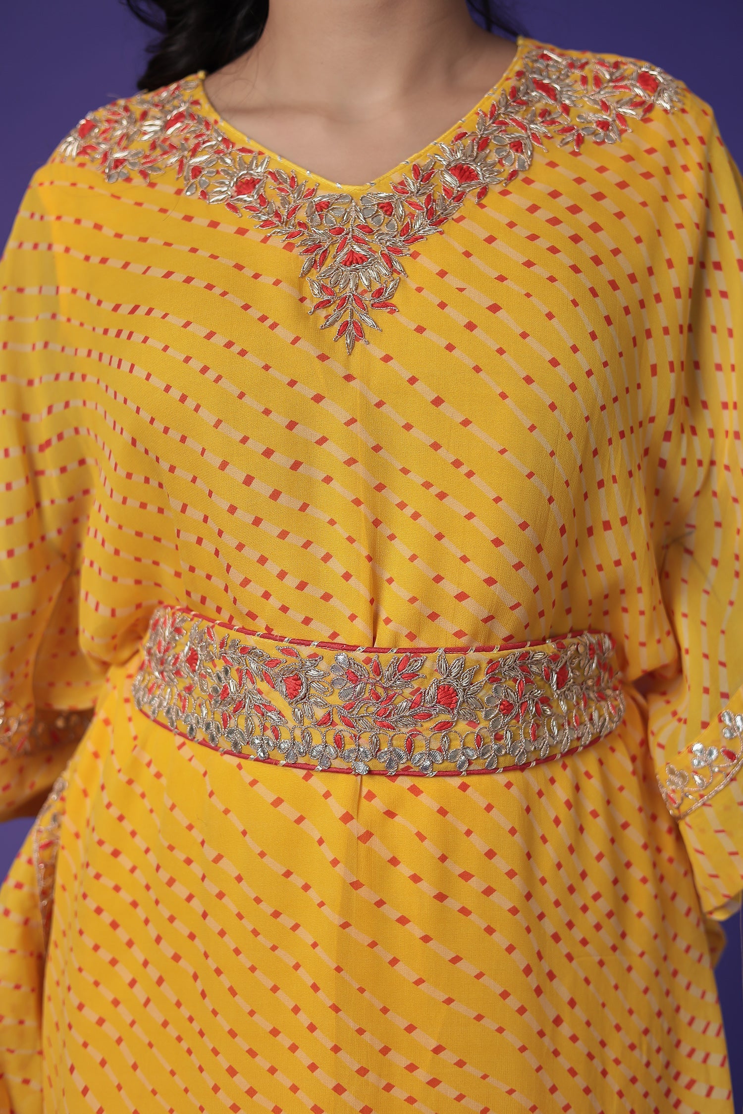 Kaftan Style Georgette Mothra Suit with Gota Patti Work